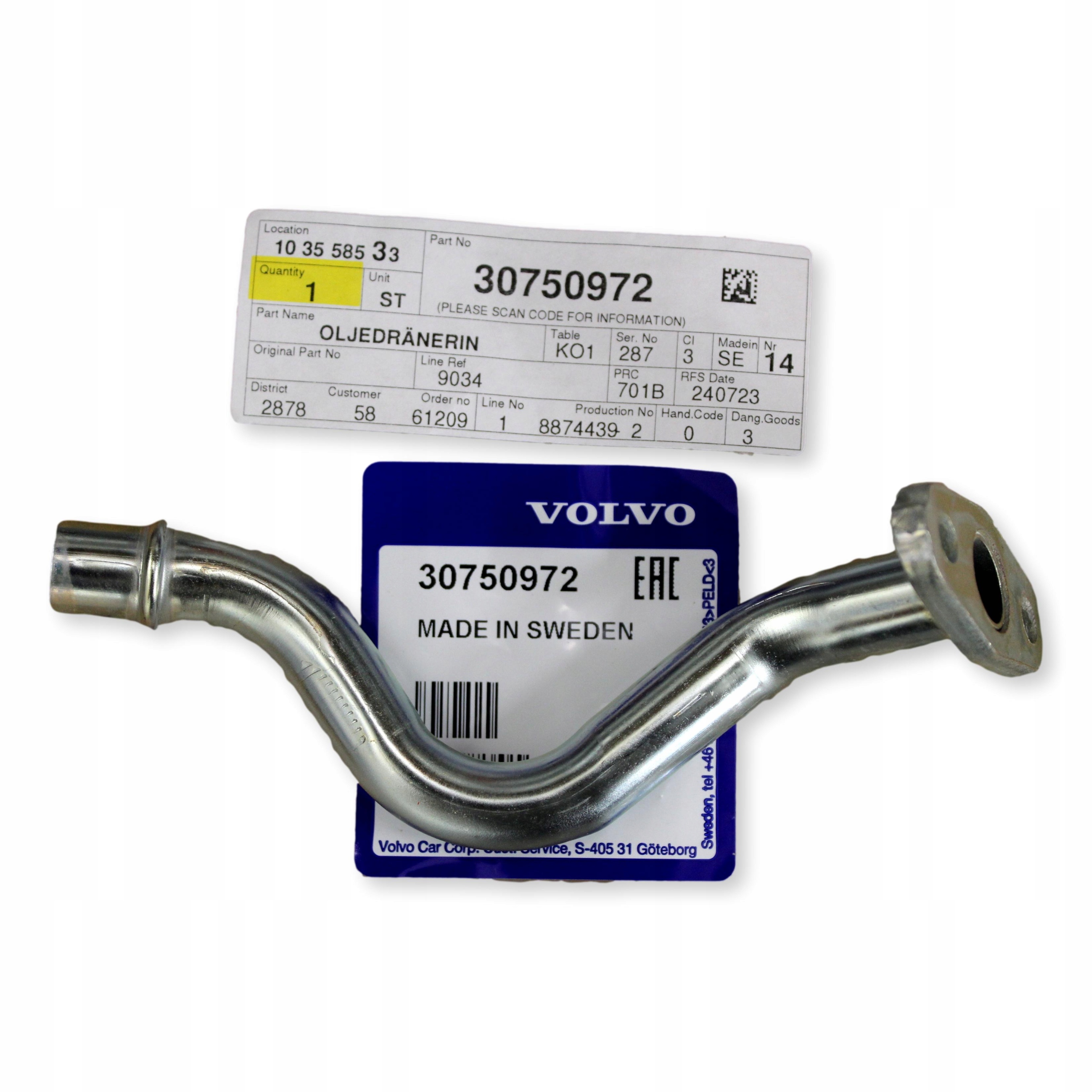 Volvo C30 S40 V50 S80 V70 XC60 XC70 turbo odtokový kabel oleje Oe 30750972