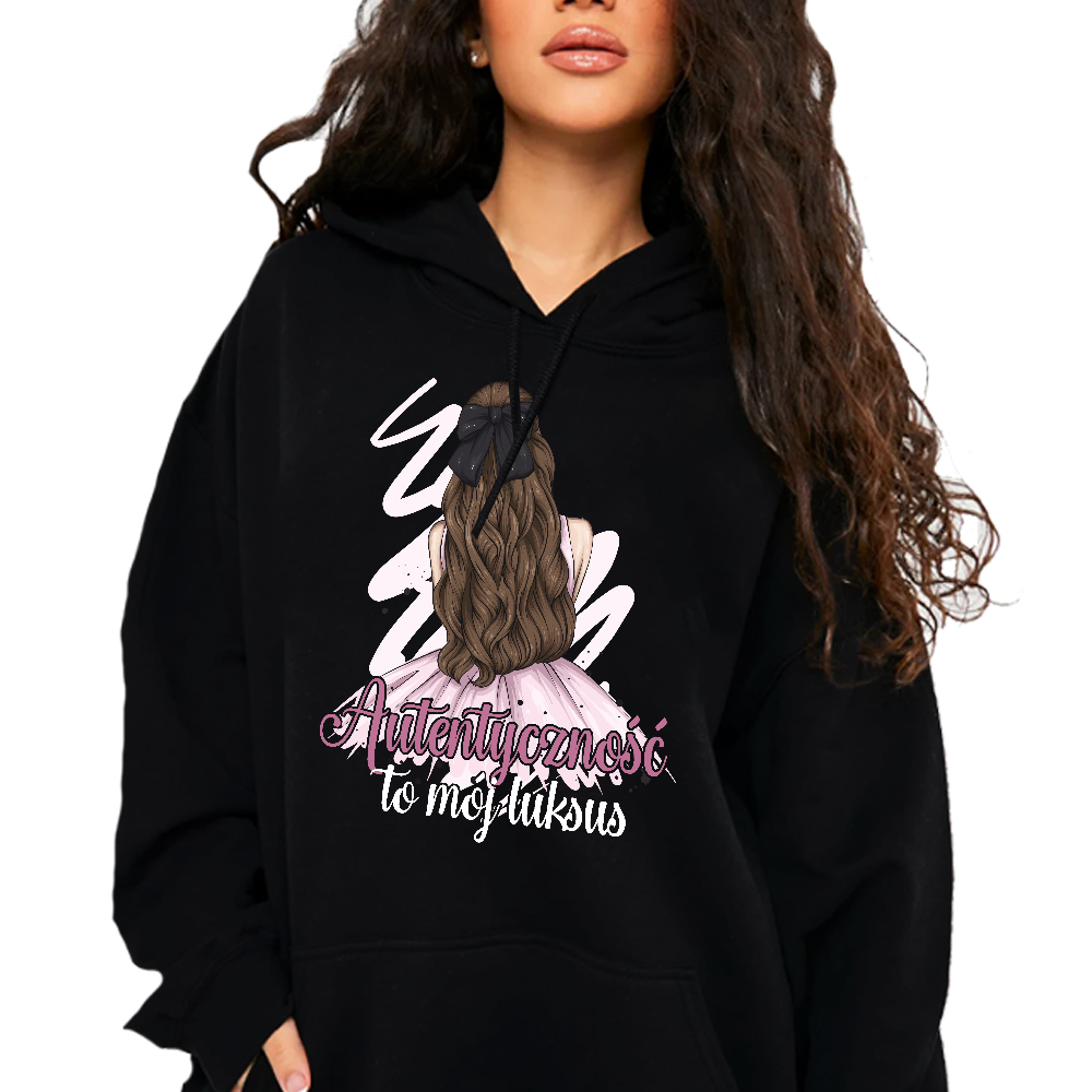 Mikina S Kapucí Hoodie Top Autenticita Je Můj Luxus Ženská motivace M