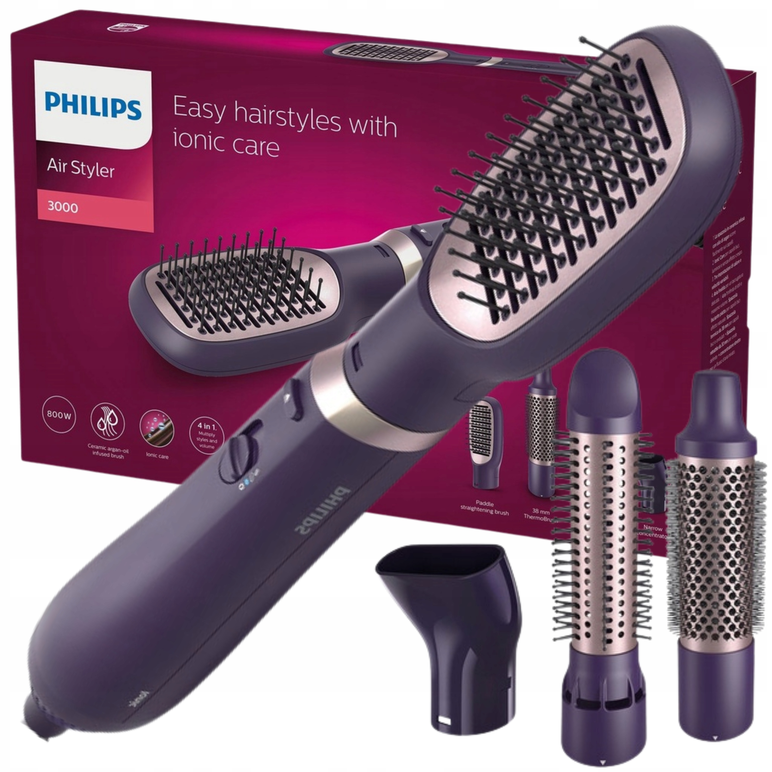 Kulmofén Philips S Ionizací Na Vlasy, Termokartáč, 4 Nástavce, 800 W