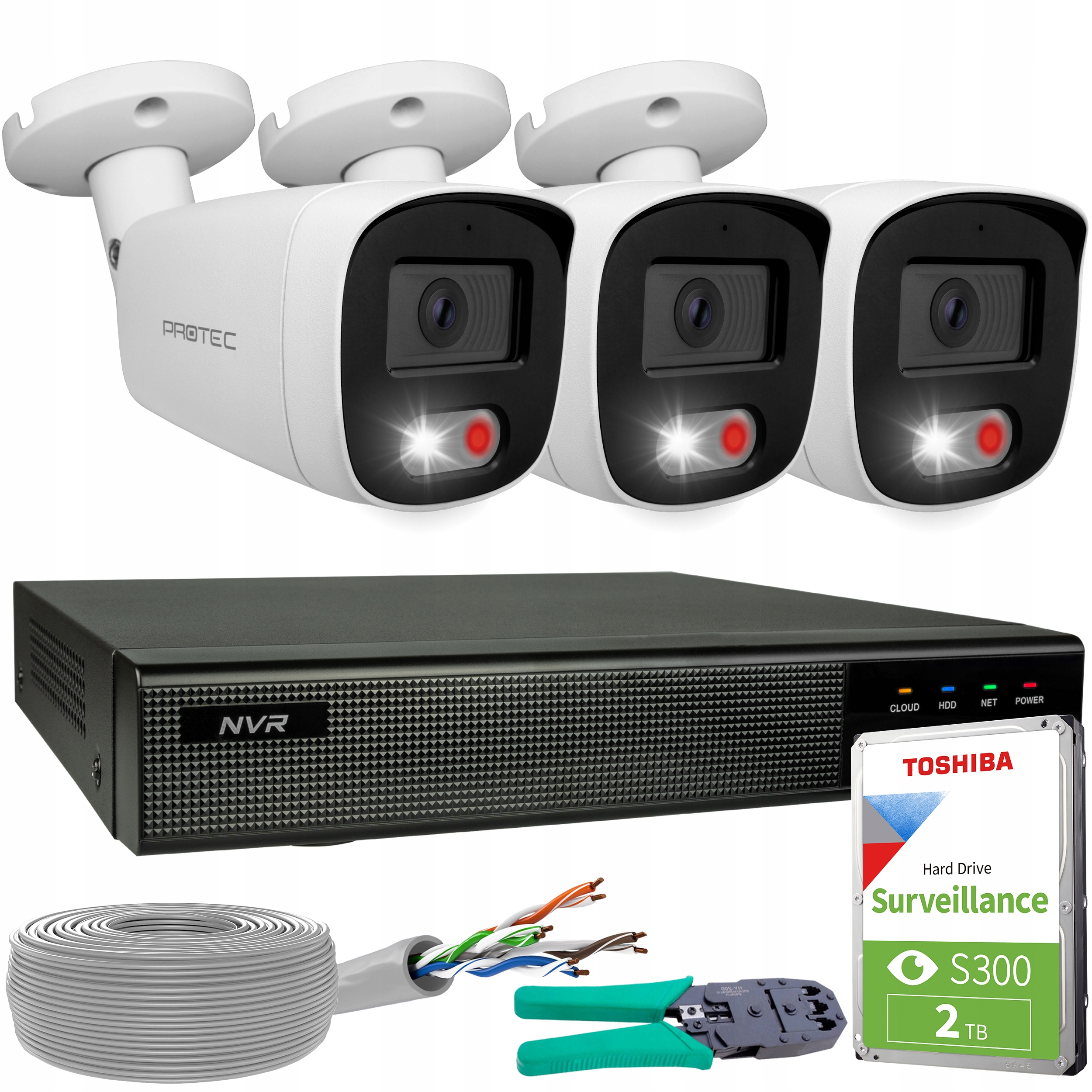 Monitorovací sada 3 kamer Ip 4K 8MP Poe Ir Mikrofon Detekce Hdd 2TB