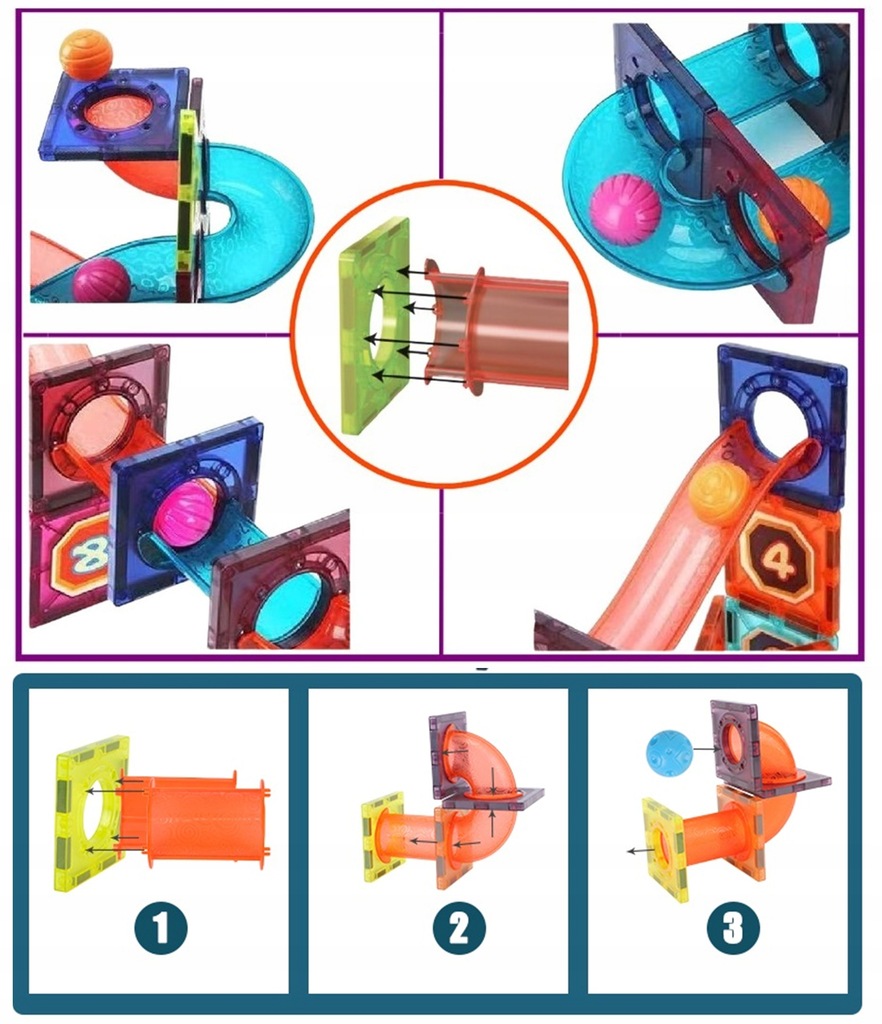 ŚWIECĄCE KLOCKI MAGNETYCZNE ŚWIECĄCY TOR MAGNETYCZNY dla kulek ZESTAW XXL Marka Doris