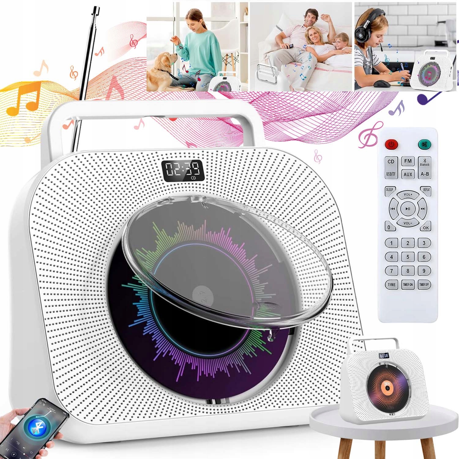 Přenosný CD Přehrávač Usb Duální Bluetooth Přehrávač Aux Usb MP3