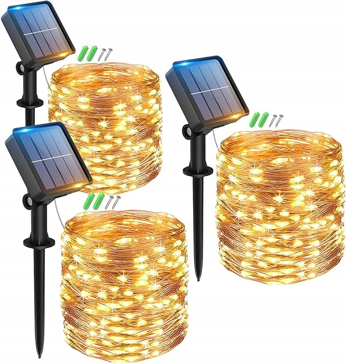 PASUR Solarne Oswietlenie Girlanda Lampki Swiatelka Na Drucie 3 SZT 120 LED — miniatura 11