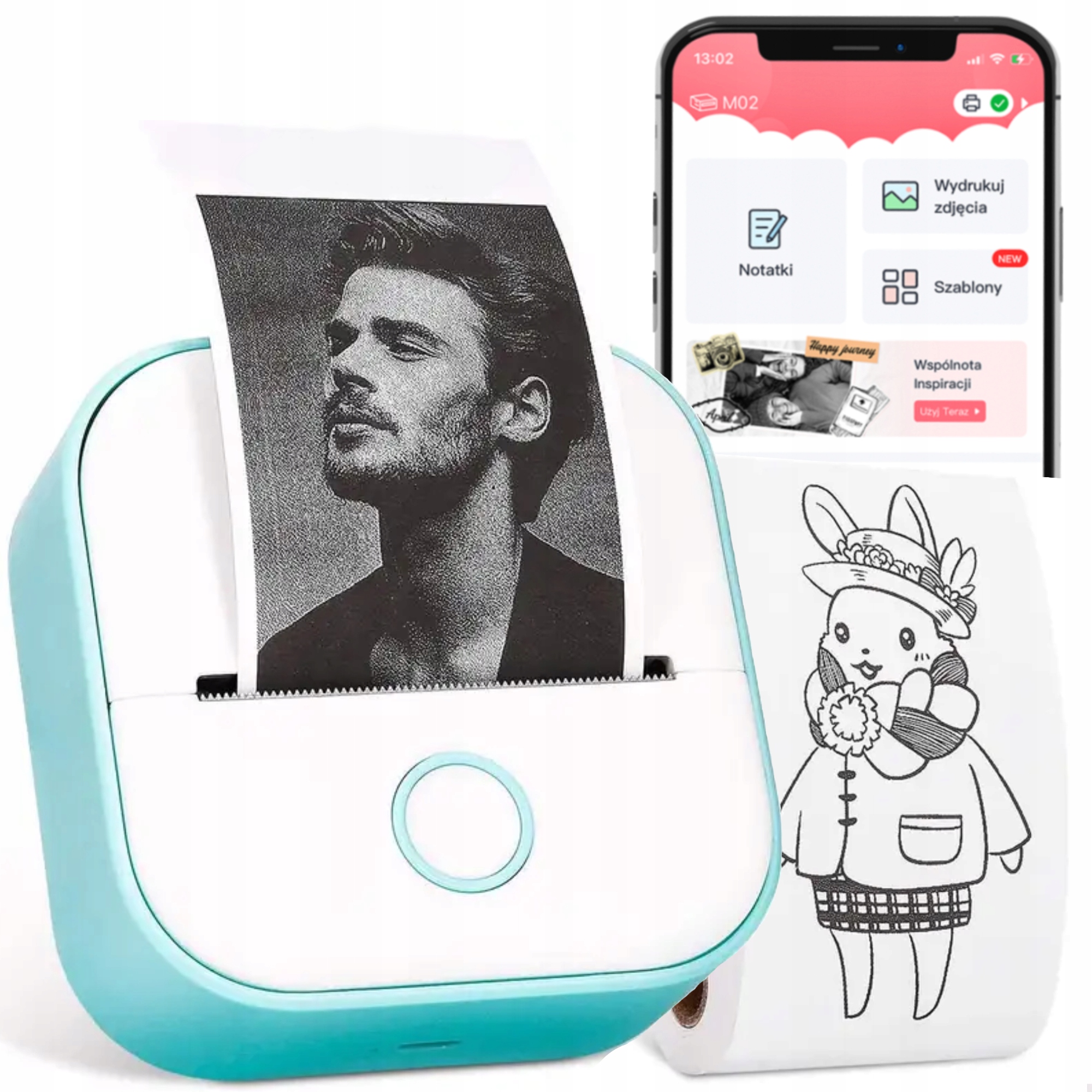 Mini termální tiskárna Phomemo T02 pro fotografování poznámek a štítků, bílá zelená