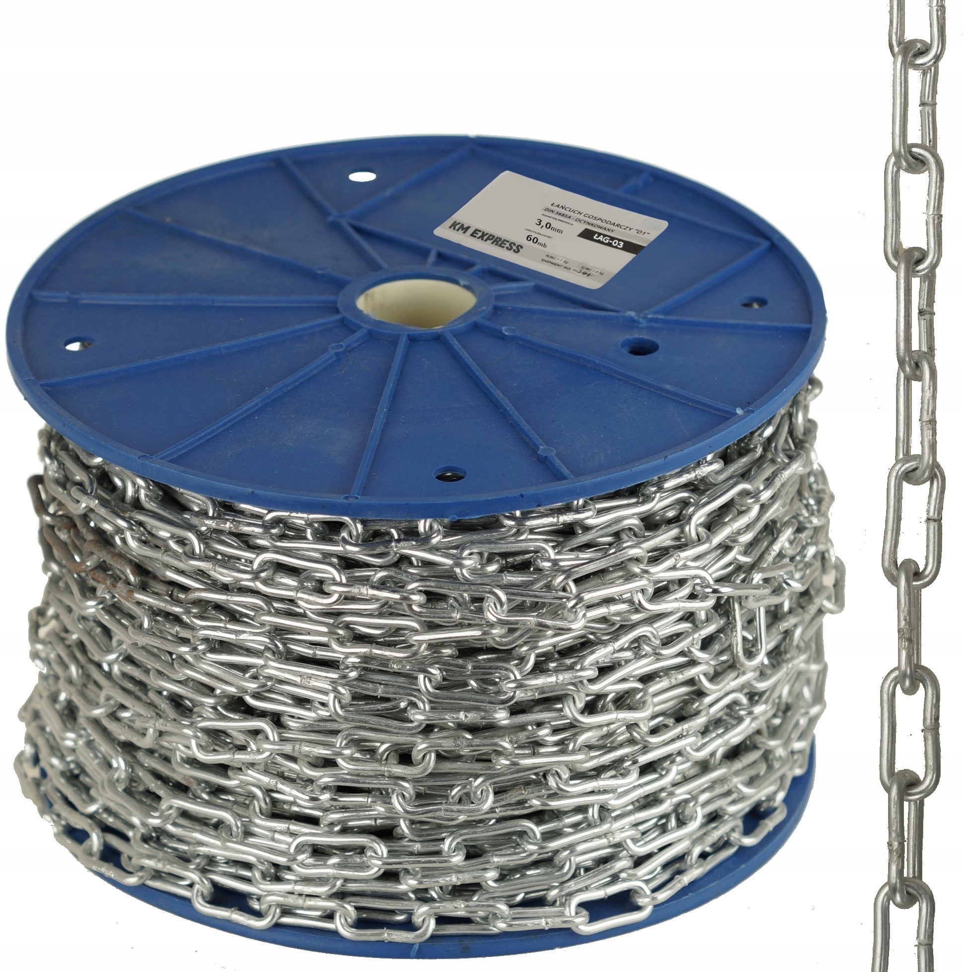 Hospodářský Řetěz D1 3 MM, 60 M, Pozinkovaný, 280 Kg