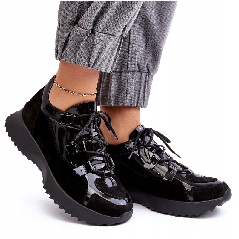 Dámské Lakované Kožené Sportovní Boty Zazoo M01/2 Černé 38