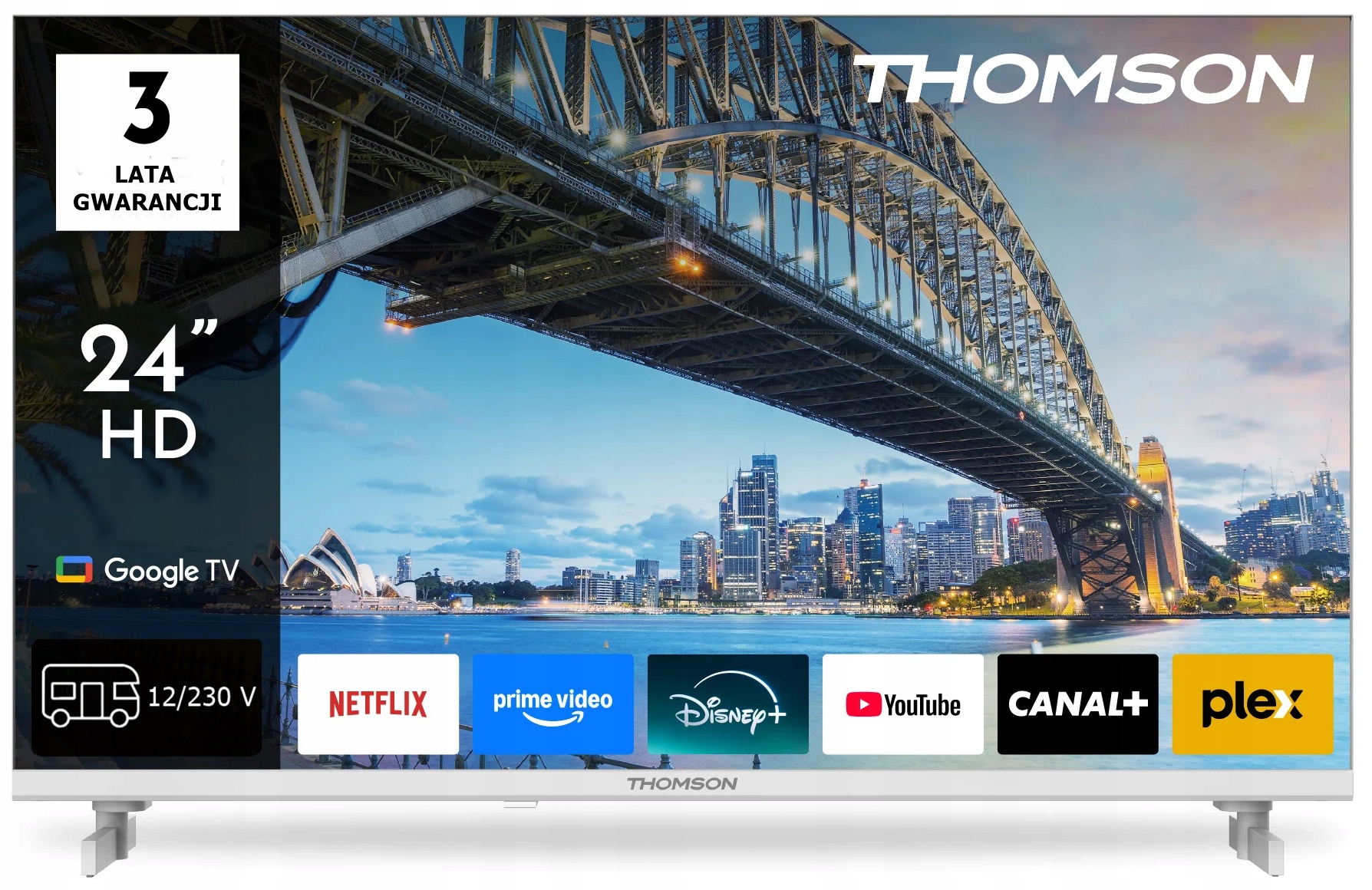 Telewizor Smart Led Thomson 24" Hd 12/220V Google Tv WiFi DVBT-2 Hevc Biały