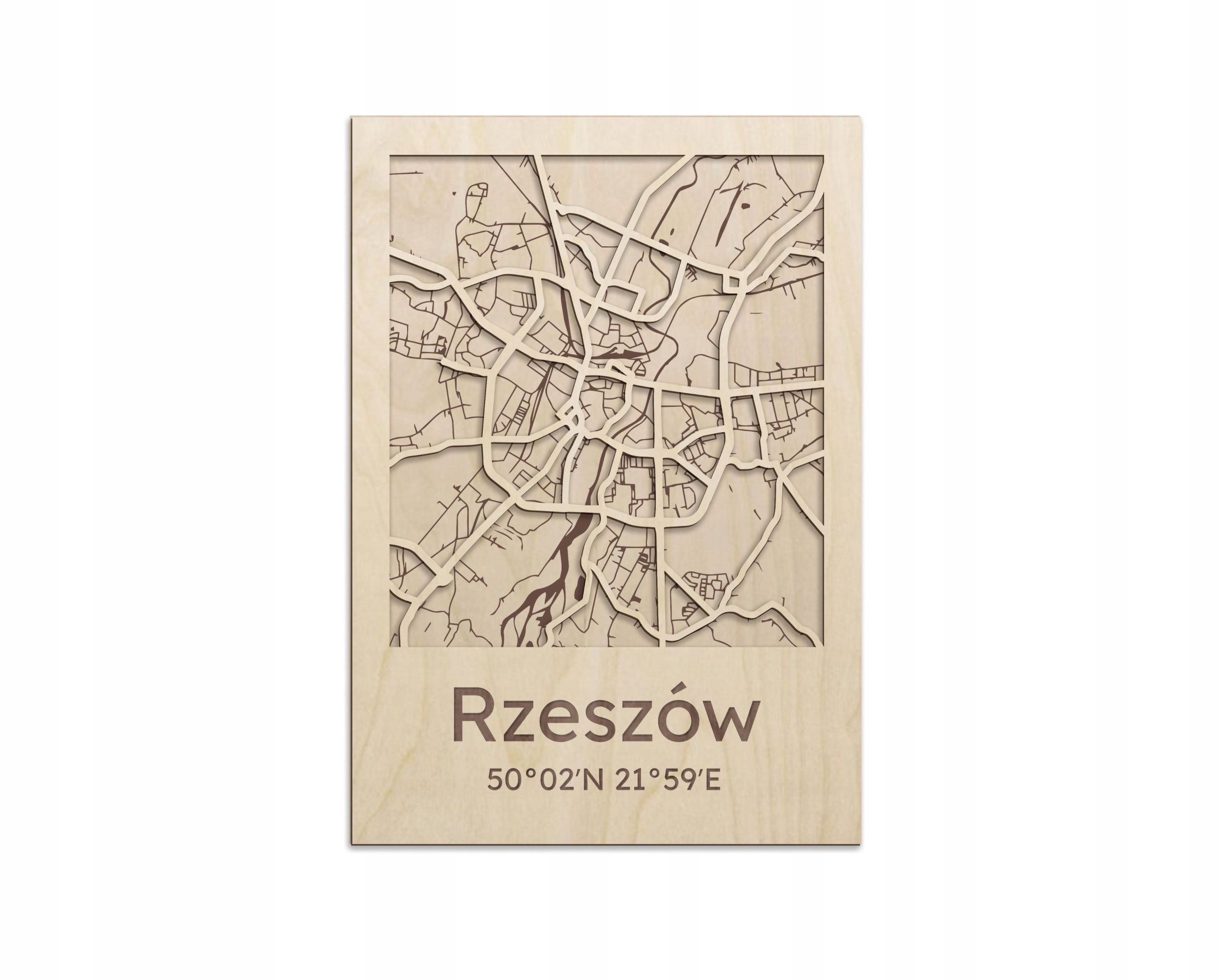 Dřevěný 3D obraz Mapa s ulicemi Rzeszów na zeď Plakát