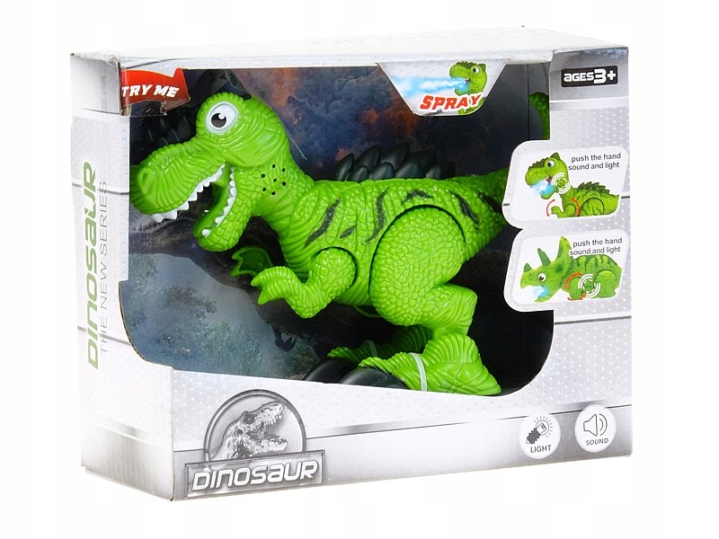 

Dinozaur ziejący parą 18cm T-rex zielony
