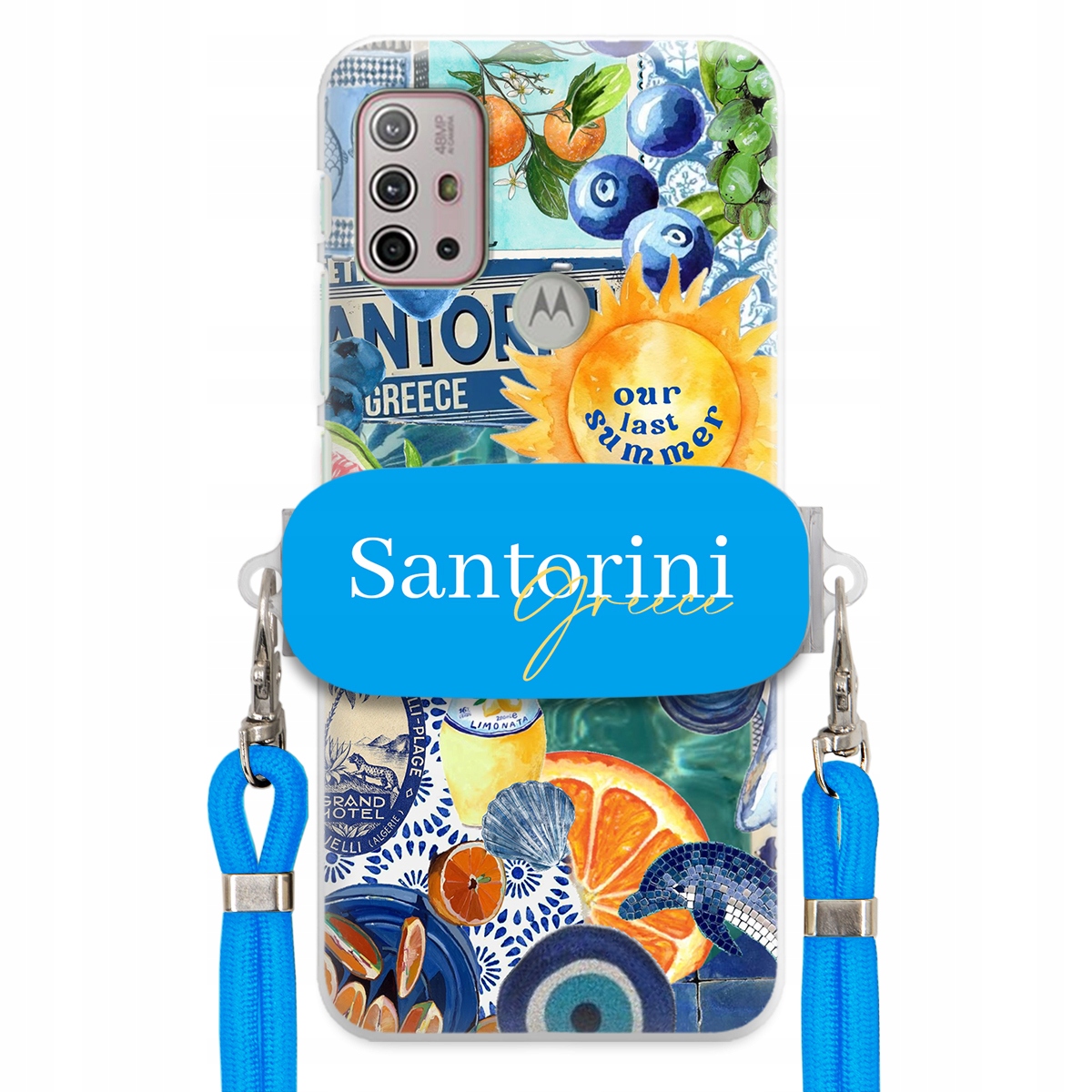 Puzdro pre Motorola G10 Modré Crossbody vodítko držiak Santorini Sea Vibes