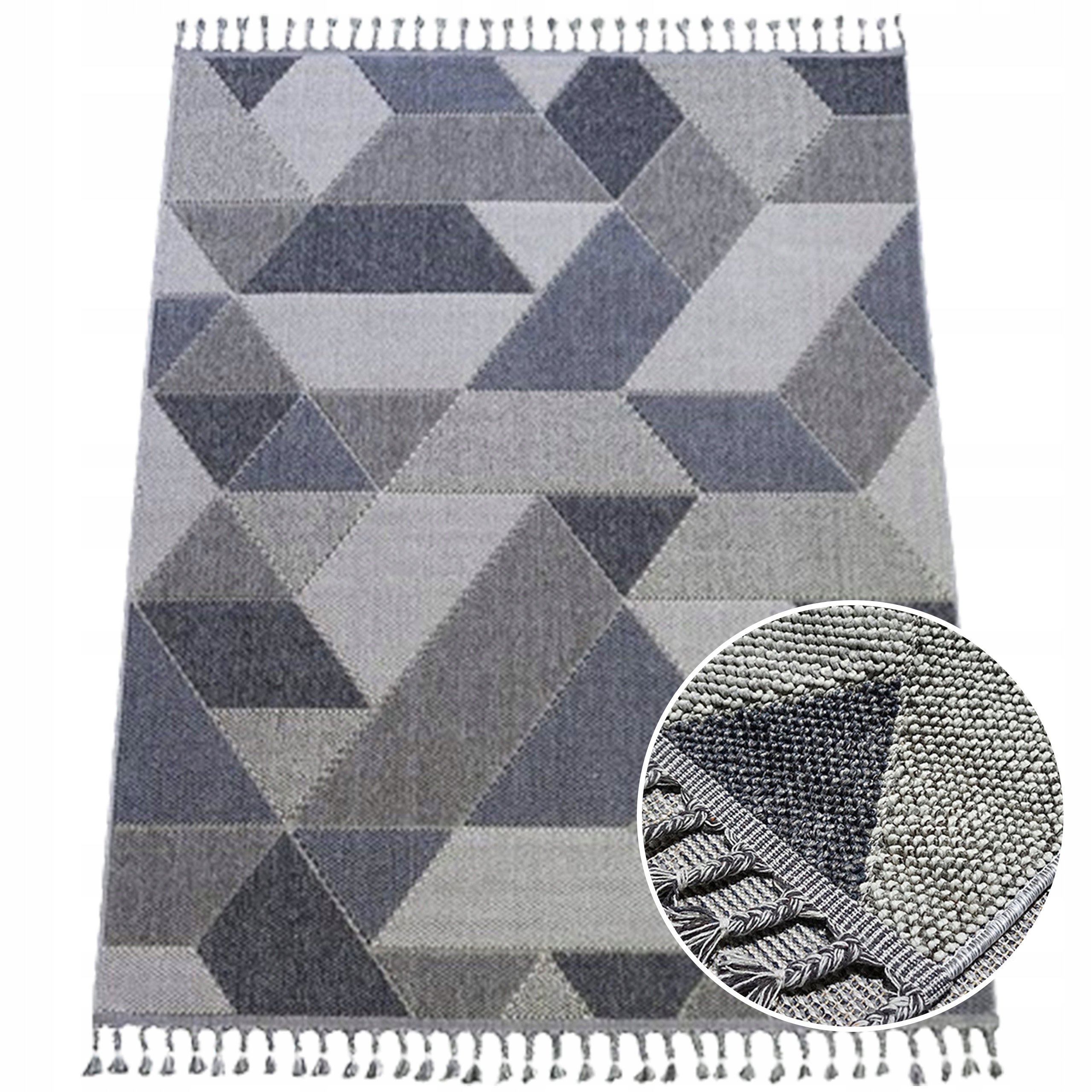 Miękki Modny Dywan Do Salonu Boho Z Frędzlami Szary 200x290