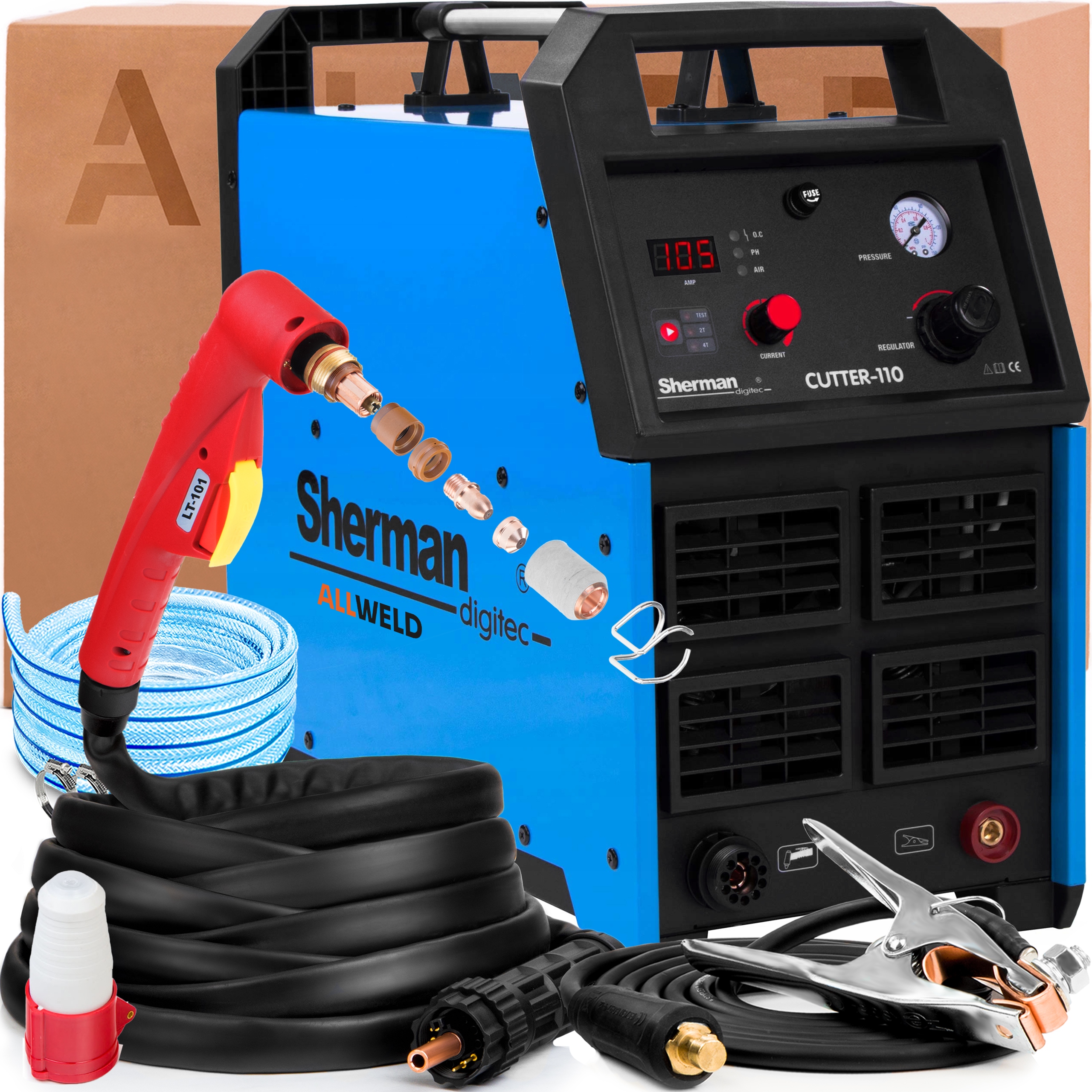 Plazma Przecinarka Plazmowa Sherman Cutter 110 400V 105A Do Alu Uchwyt 6M