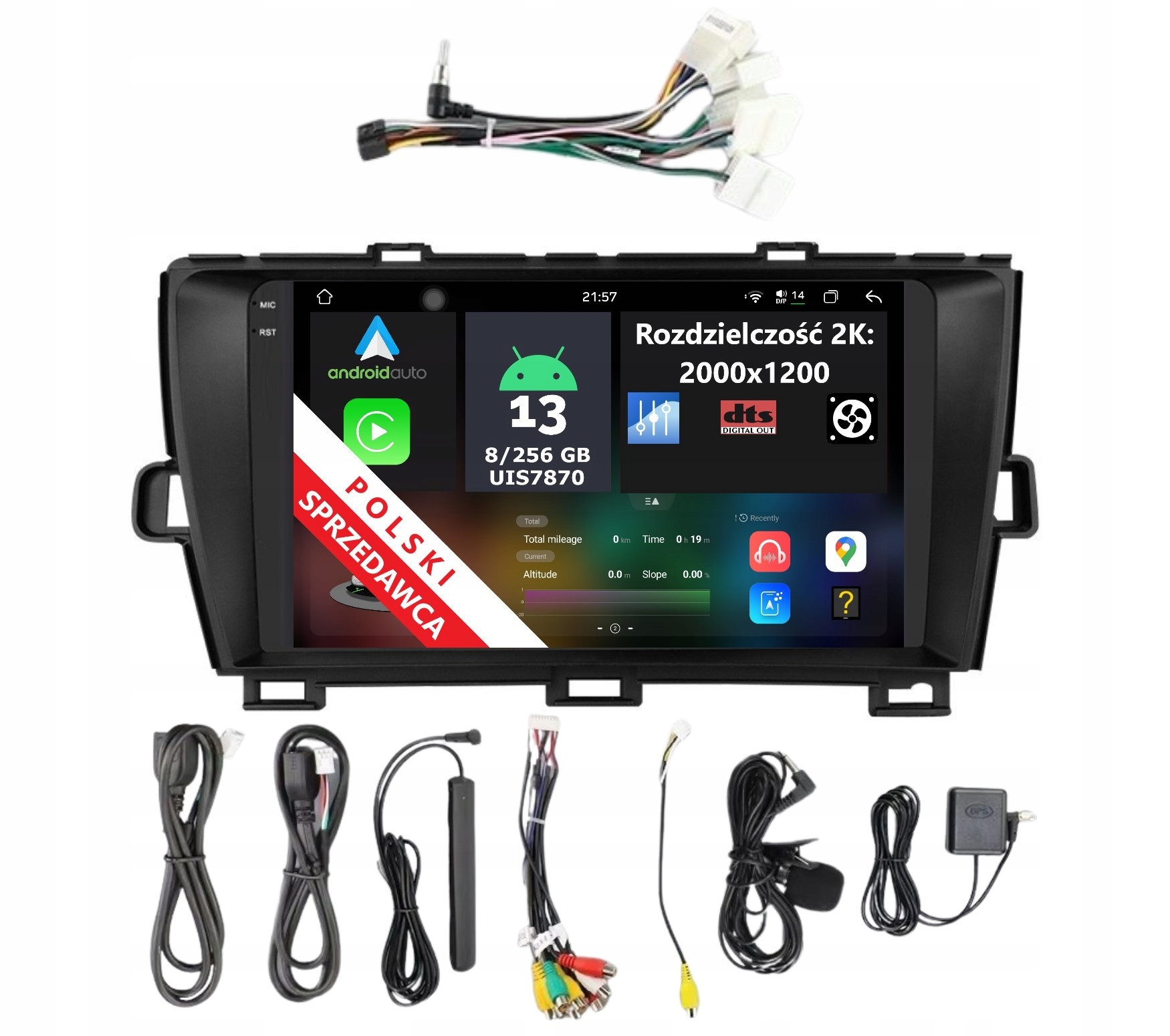 2K Qled Rádio 2DIN Android Toyota Prius III 8/256 Gb Dsp Dts Carplay Lte