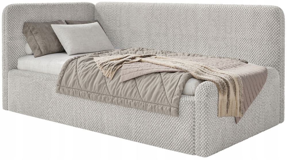 Postel pro mláděž 90x200 cm Fanklo šedobéžová plyšová matrace levá