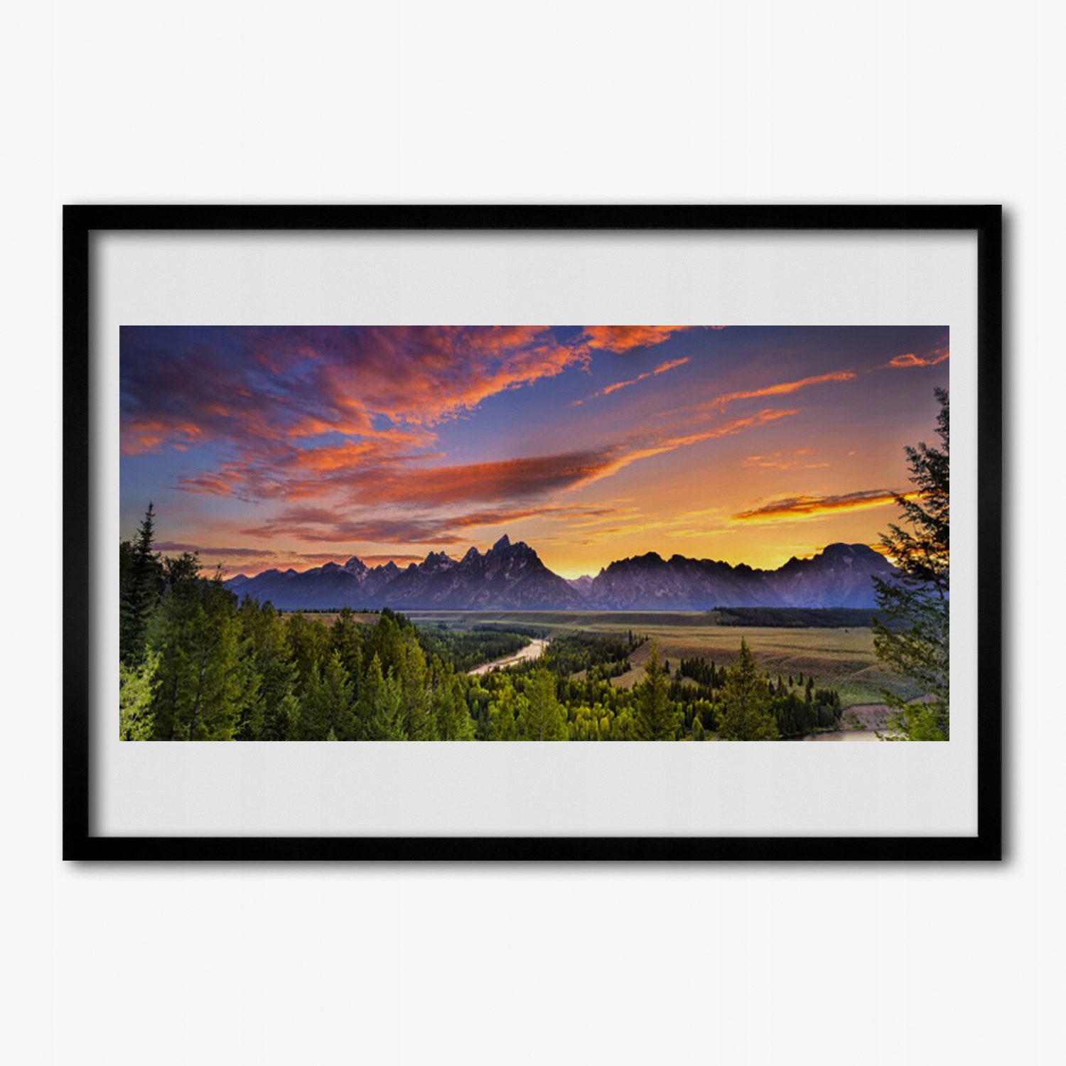 Obraz na zeď s rámečkem Hora les slunce 70x50 cm