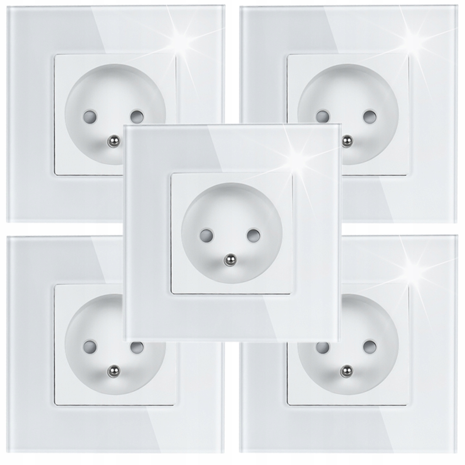 5 x Bílá Elektrická Zásuvka Jednotlivý Skleněný Panel Kolík Uzemnění