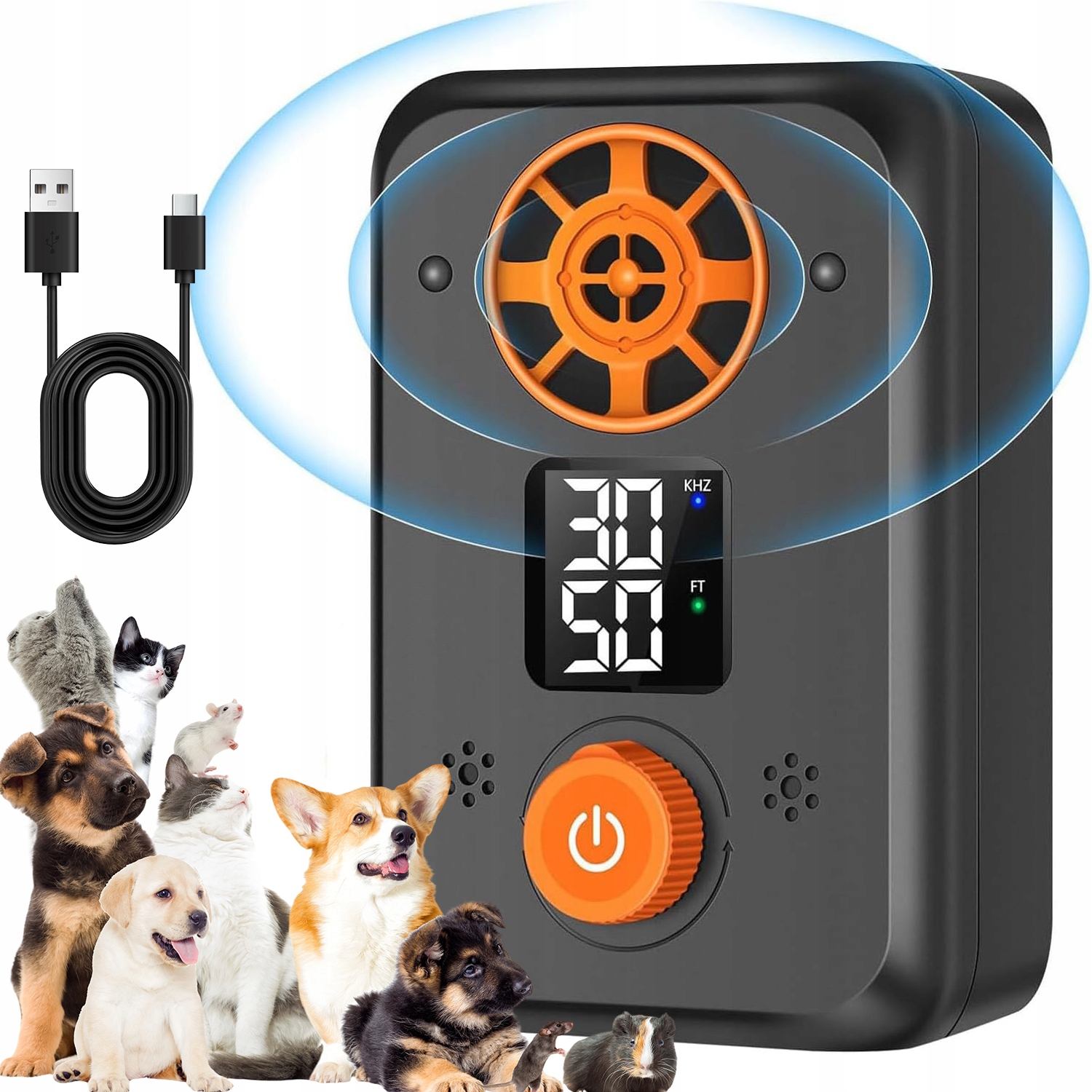 Levně Ultrazvukový Humánní Odpuzovač Psů, 5W Nabíjení Přes Usb C