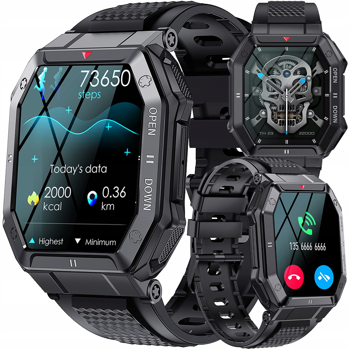 SMARTWATCH MĘSKI MILITARNY ROZMOWY WIELOFUNKCYJNY