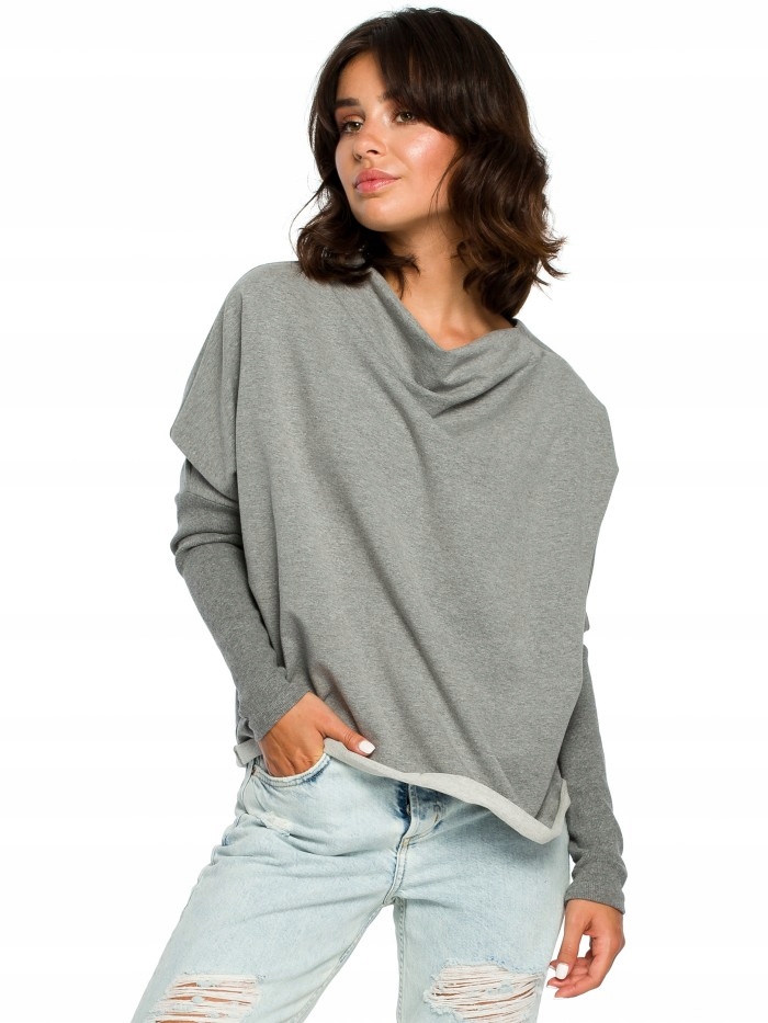 

Eu 2XL/3XL B094 Bluza z dekoltem z tyłu - szara Eu