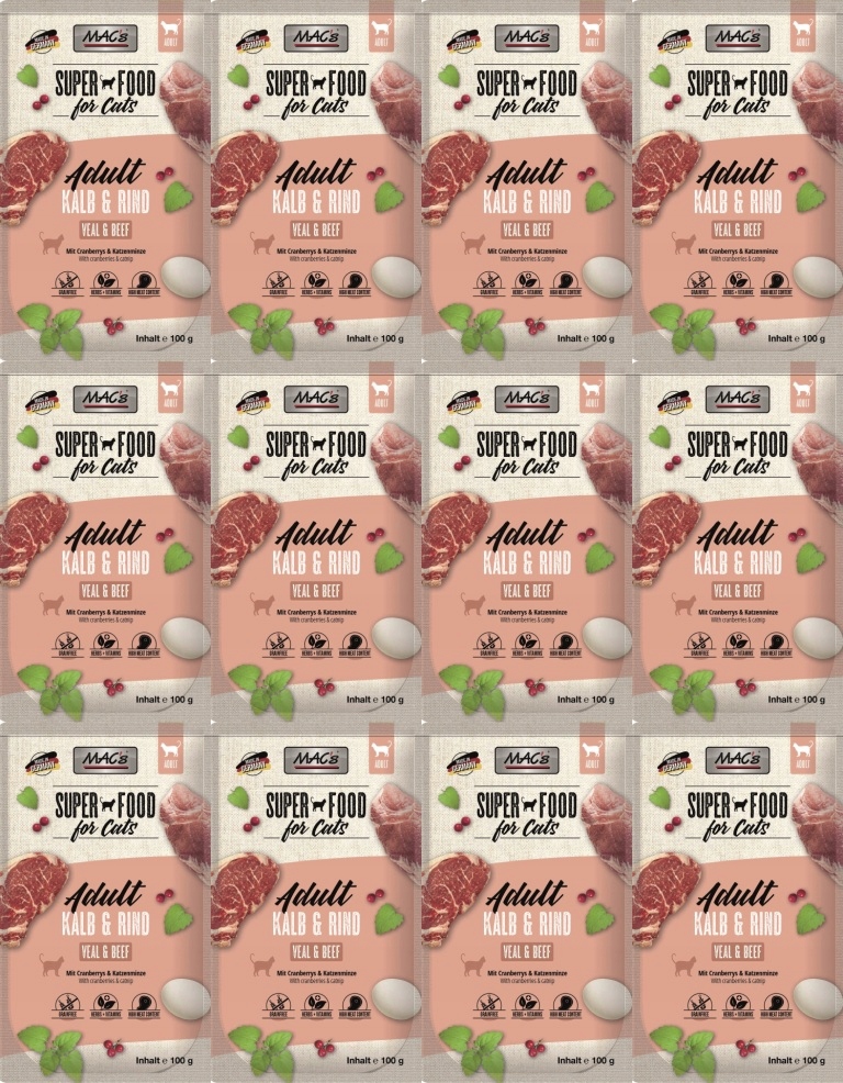 Levně MAC's Cat kapsička Telecí maso, hovězí maso 12 sáčků 100 g