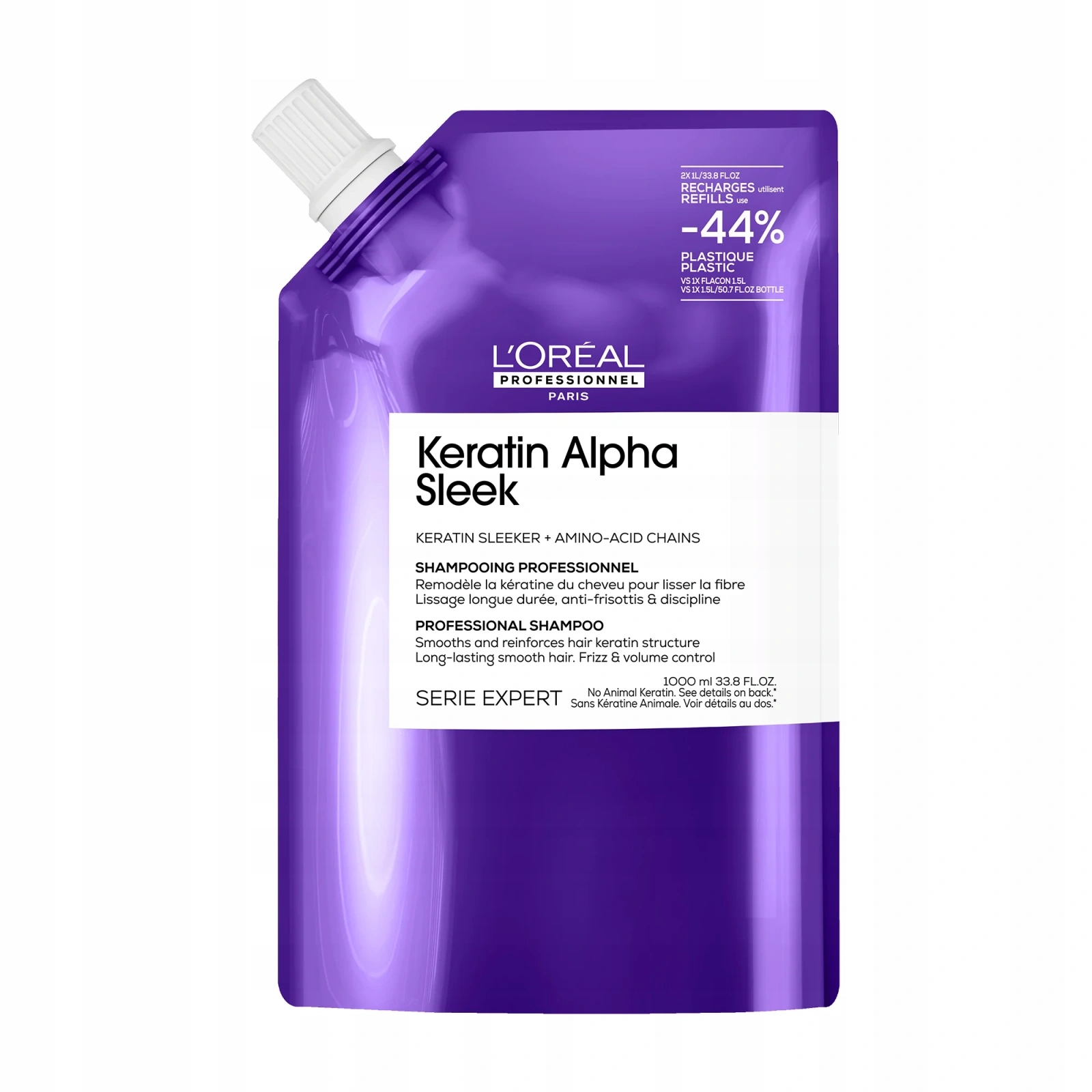 L'Oreal Keratin Alpha Sleek Szampon Wygładzający Do Włosów Refill 1000ml