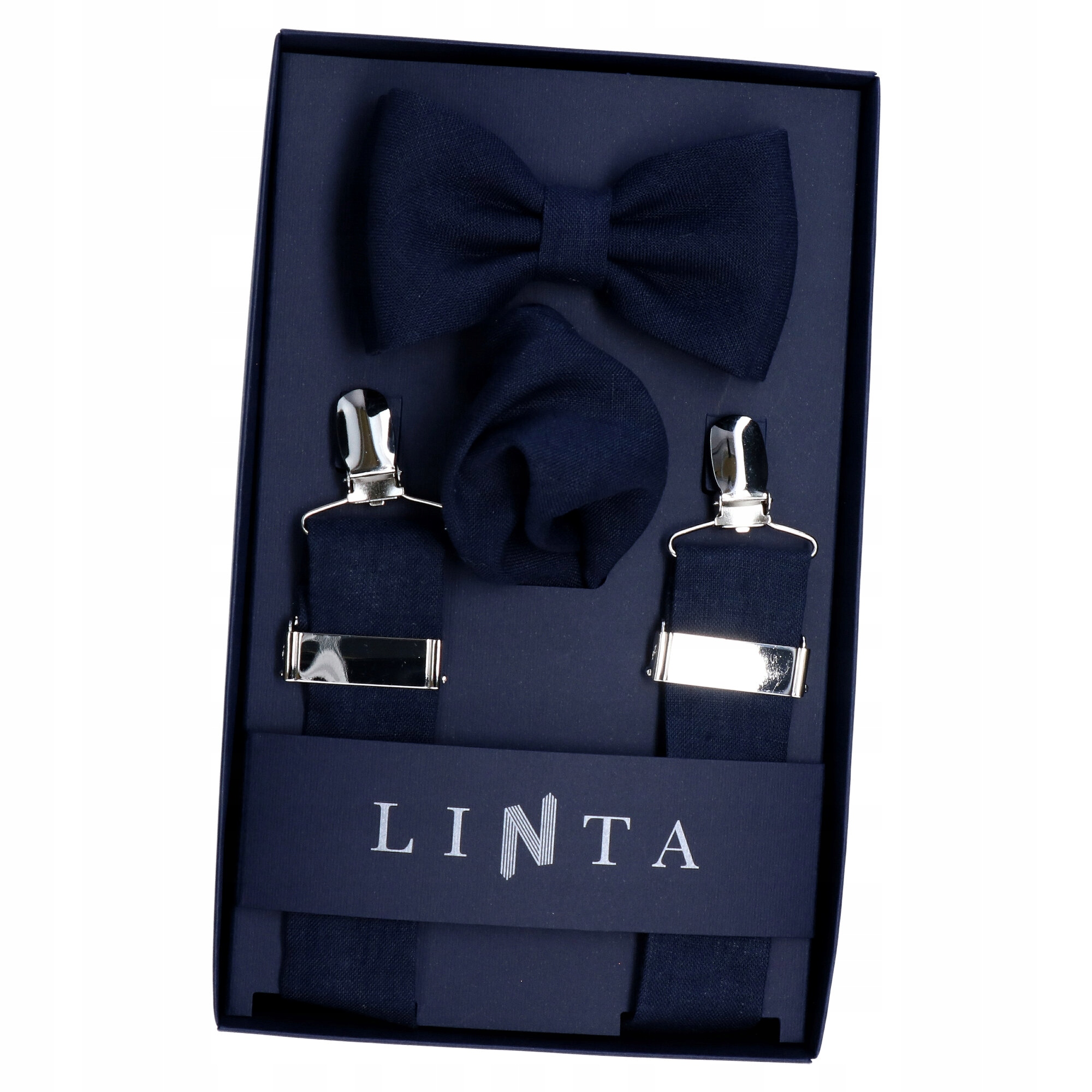 Sada motýlka, kapesníčku a obojků Tmavý Námořnická Modrá Len