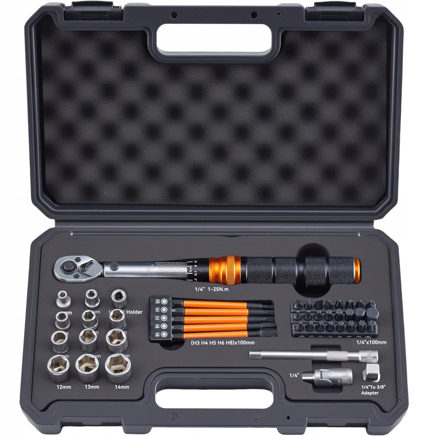 Zestaw kluczy dynamometrycznych 1/4" 1-25 Nm Waxtron 45 sztuk z blokadą