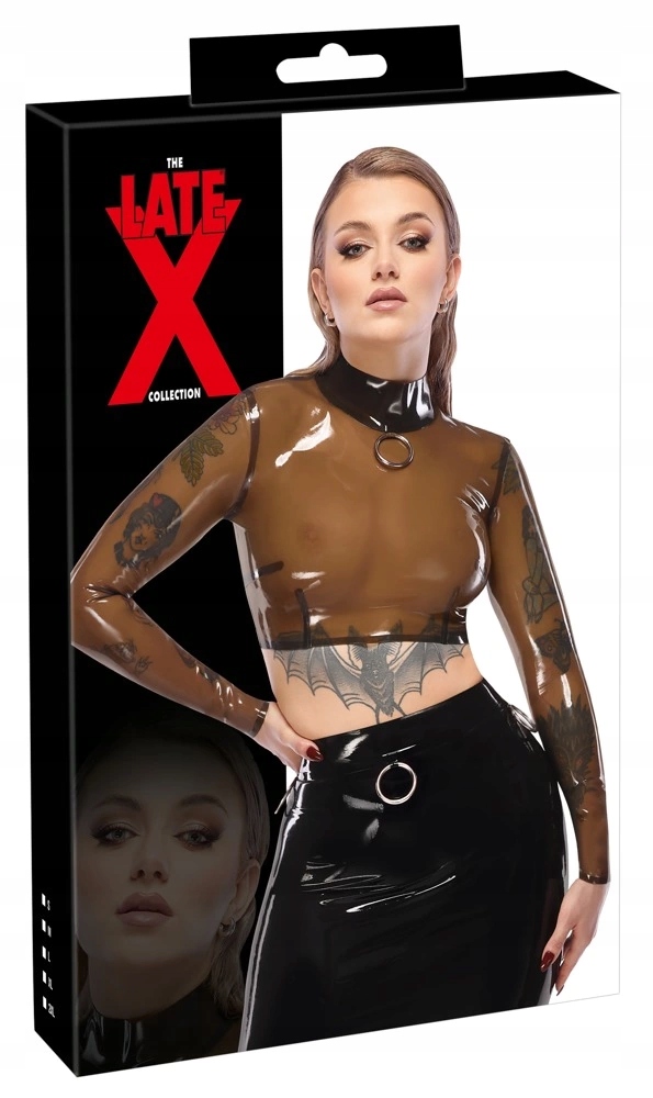 LateX Latexová košile s dlouhým rukávem, černá, 2XL, bez břicha