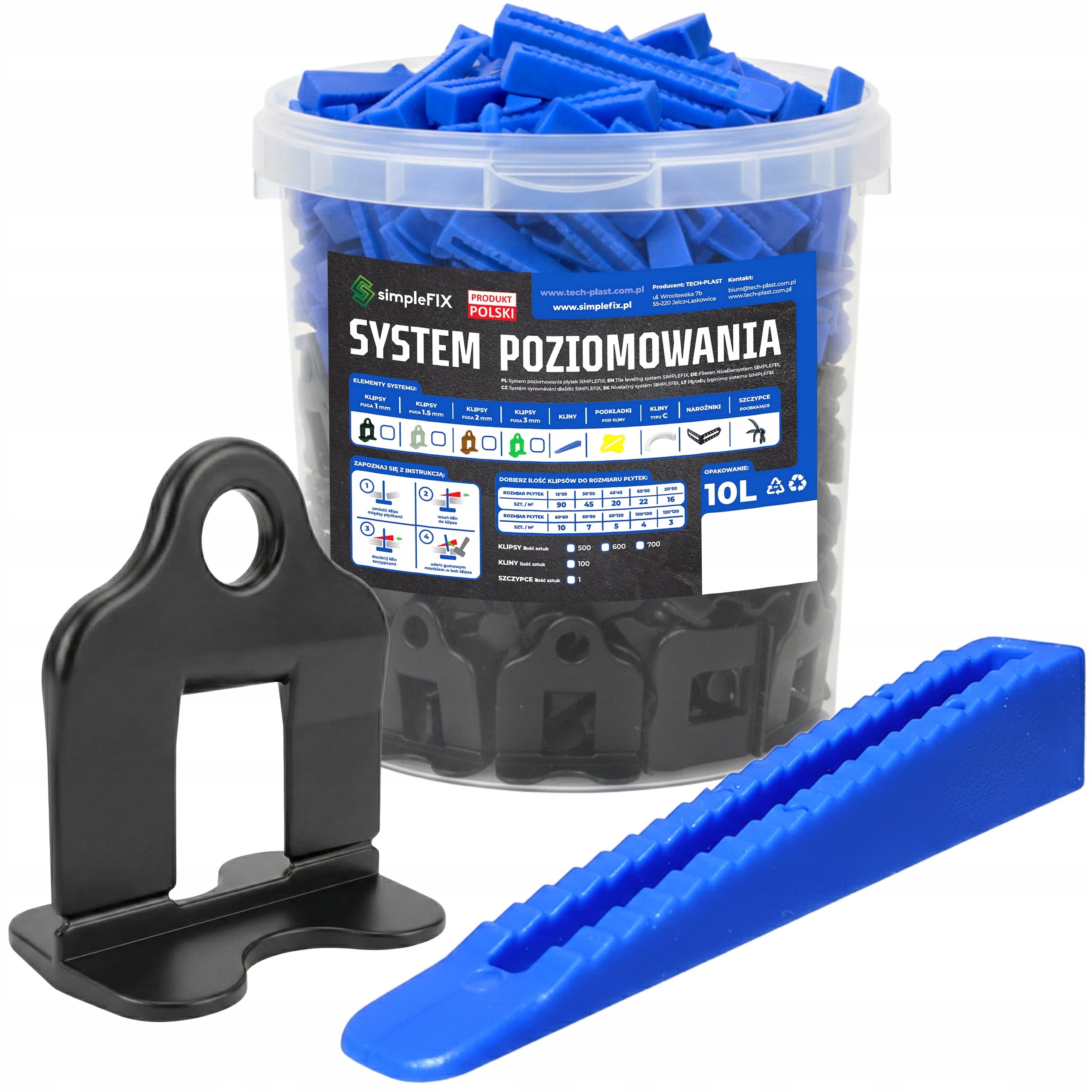 ZESTAW SYSTEM POZIOMOWANIA PŁYTEK SIMPLEFIX 500 KLIPSÓW 1,0mm 100 KLINÓW