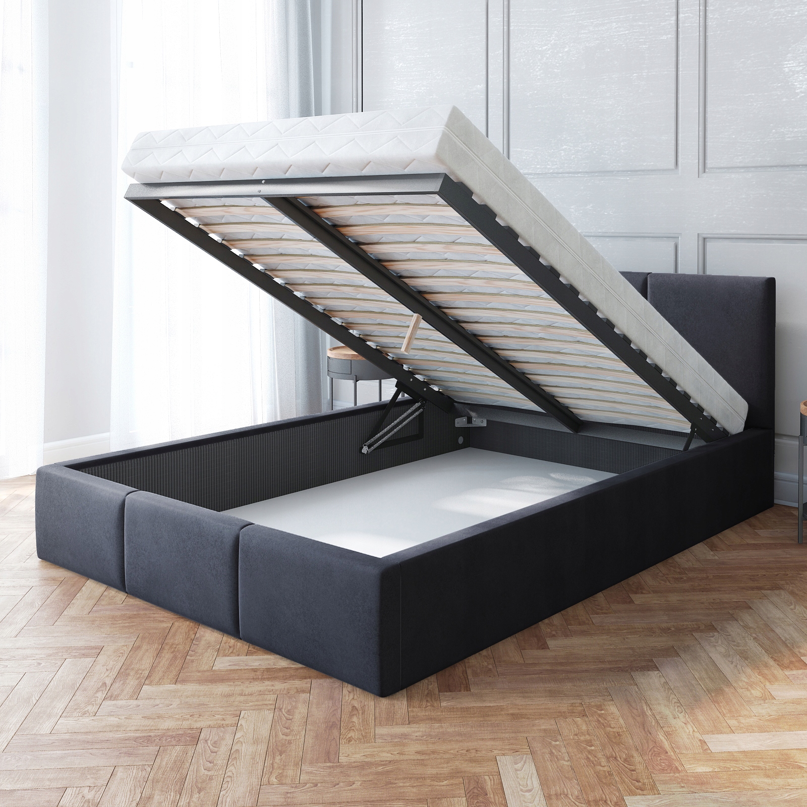 

Łóżko 140x200 tapicerowane stelaż materac Amber