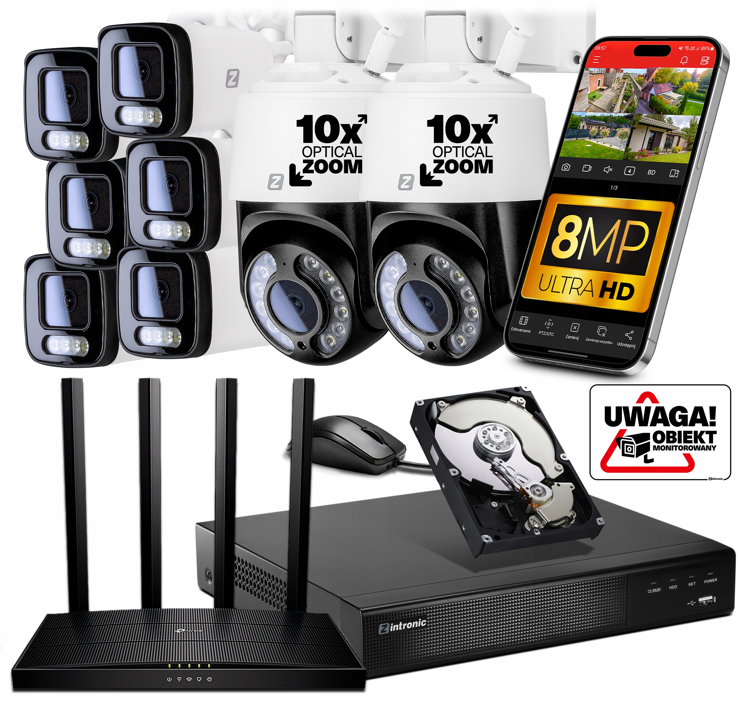 Sada pro Monitorování 8 kamer WiFi 8Mpx 10x optický zoom
