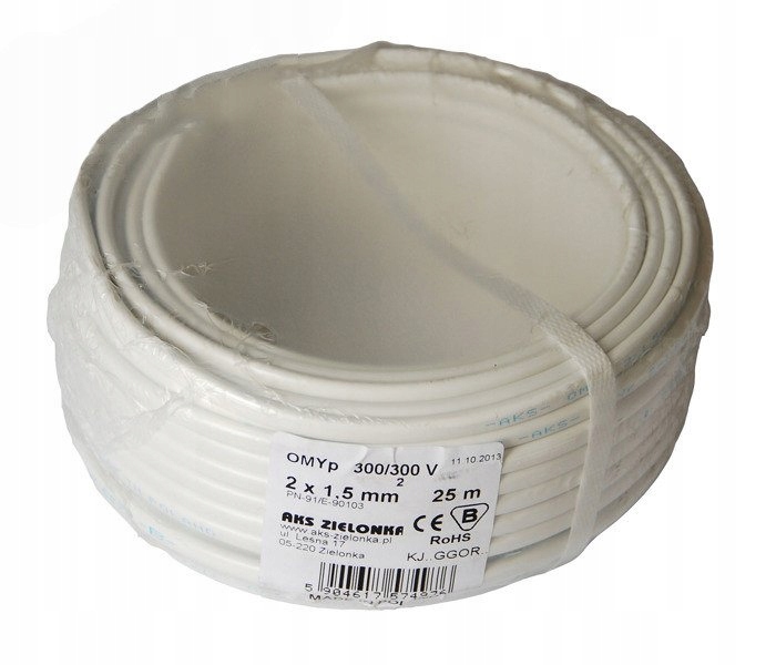 kabel Przewód elektryczny Aks Zielonka OMYp 2x1,5 mm 25m 300 300v