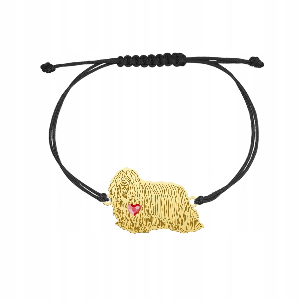 Zlatý náramek s psem Komondor 925 provázek Dárek Gravírování Bonus