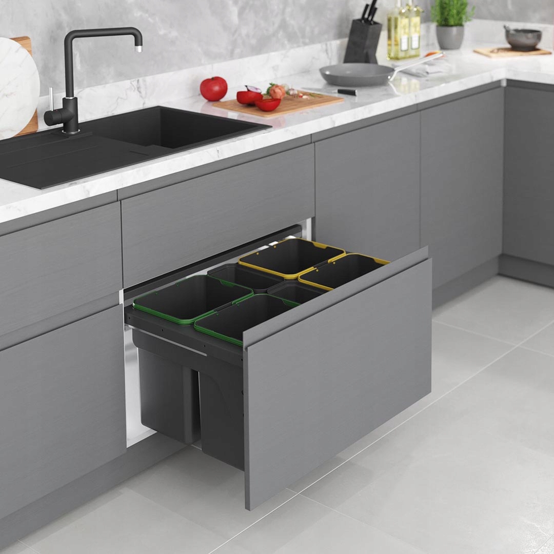 Pořadače na odpadky s upevněním na přední část Antracit do zásuvky, skříňky 40 cm