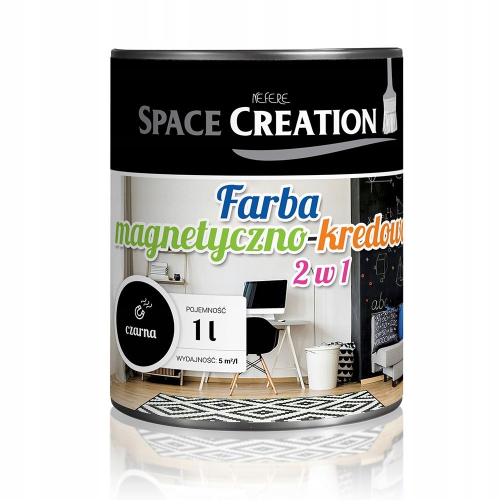 Farba 2w1 Czarna Tablicowo-magnetyczna 1000ml Puszka Do tablic ścian mebli