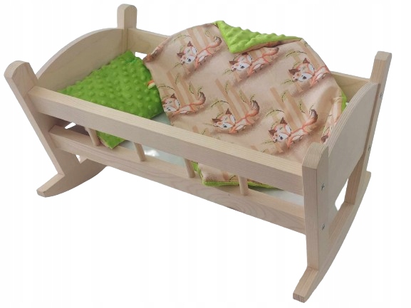 KOŁYSKA DREWNIANA DLA LALEK Z POŚCIELĄ
