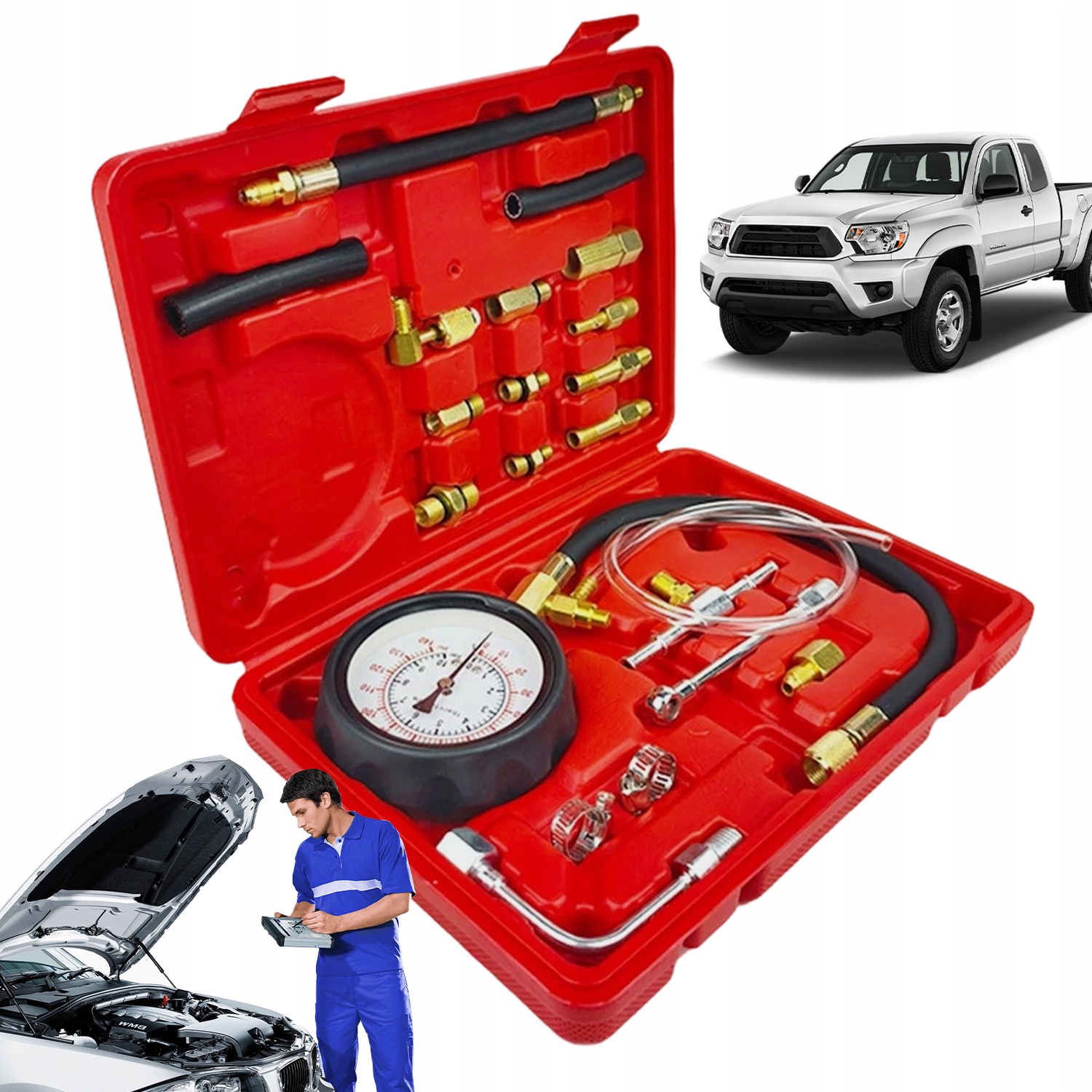 Tester, Měřič Tlaku Paliva Benzínu Vstřikování M10/M12/M14 0-140PSI