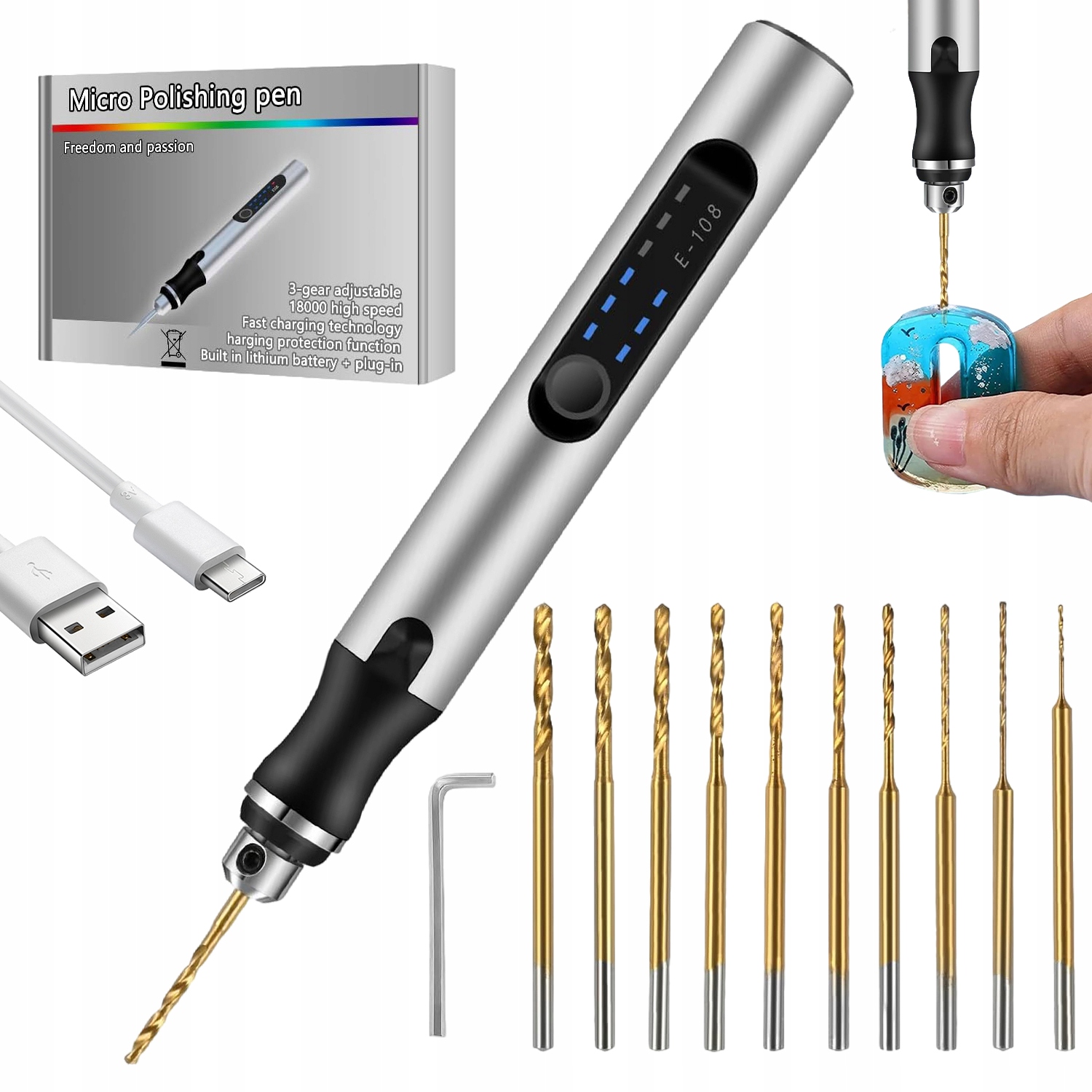 Ruční Mini Přítlačná Vrtačka 10 Vrtáků 0,6-2.2 MM Pro Modelářství