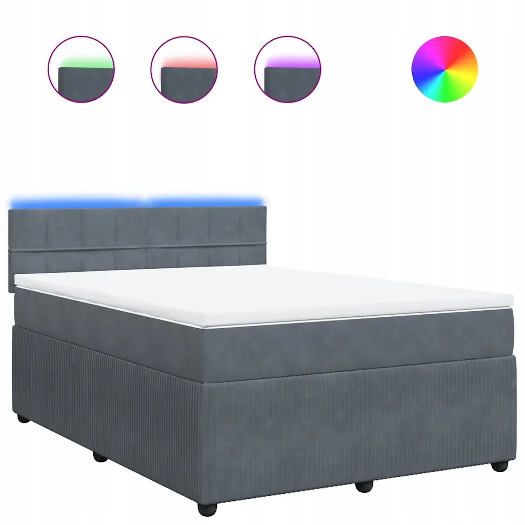 Kontinentální postel 190x144x100,5 cm tmavě šedá s Led osvětlením