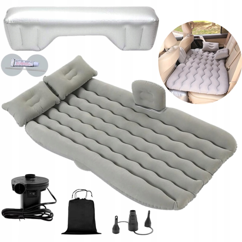 Nafukovací matrace Lůžko do auta Auta na zadní Sedadlo pumpa 12V Šedá