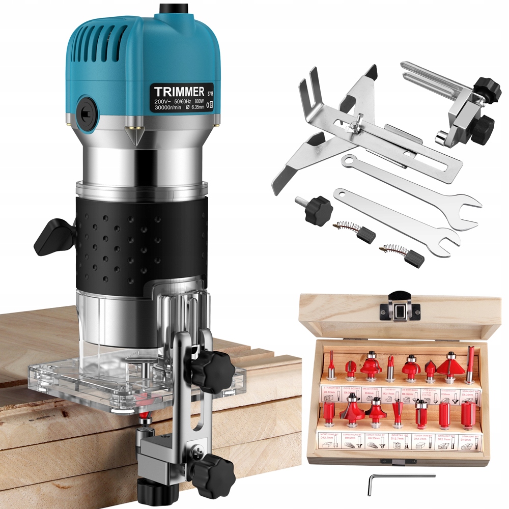Elektrická ruční frézka na dřevo 800 W 30000 ot/min 15 fréz