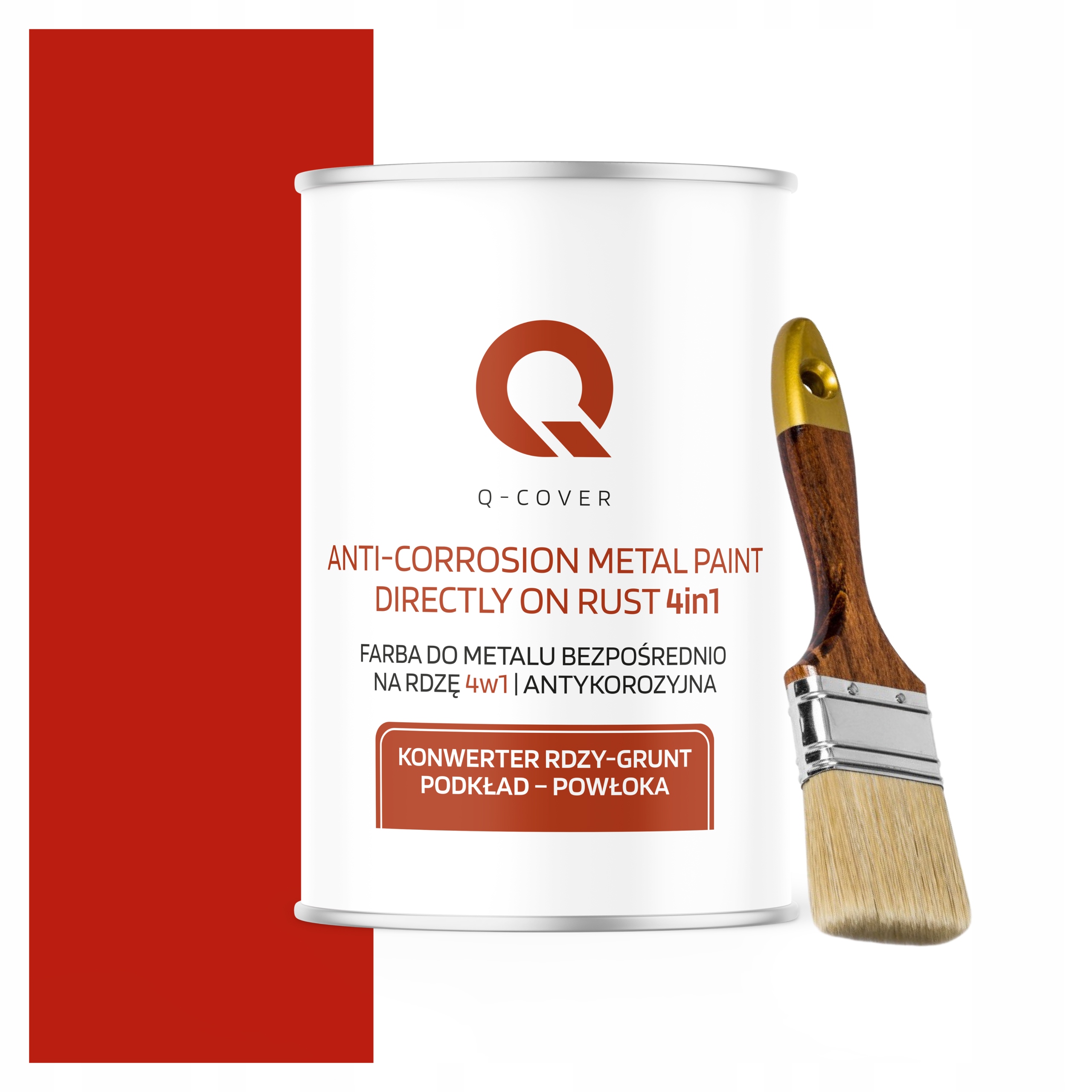 Farba do Metalu Antykorozyjna 1L Półmat Kolor Czerwony Pędzel Ral 3020