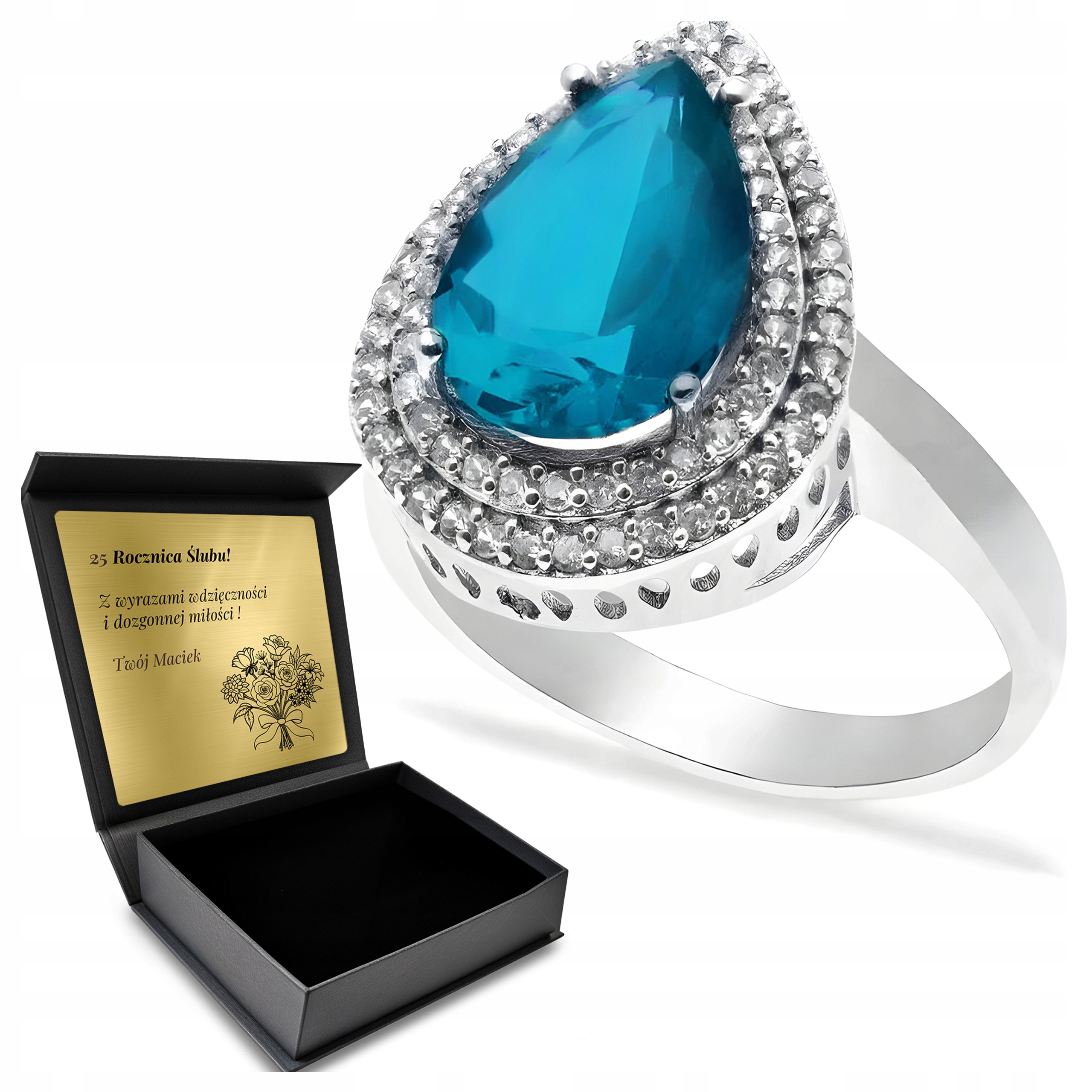 Prstýnek 925 Zirkony A Topaz Šperky Pro Ženy Gravírování