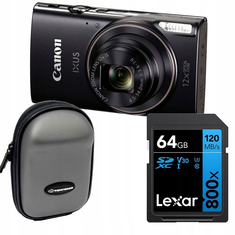 Digitální fotoaparát Canon Ixus 285 Hs A Černý +64GB Sdhc Lexar X800 +pouzdro Natec