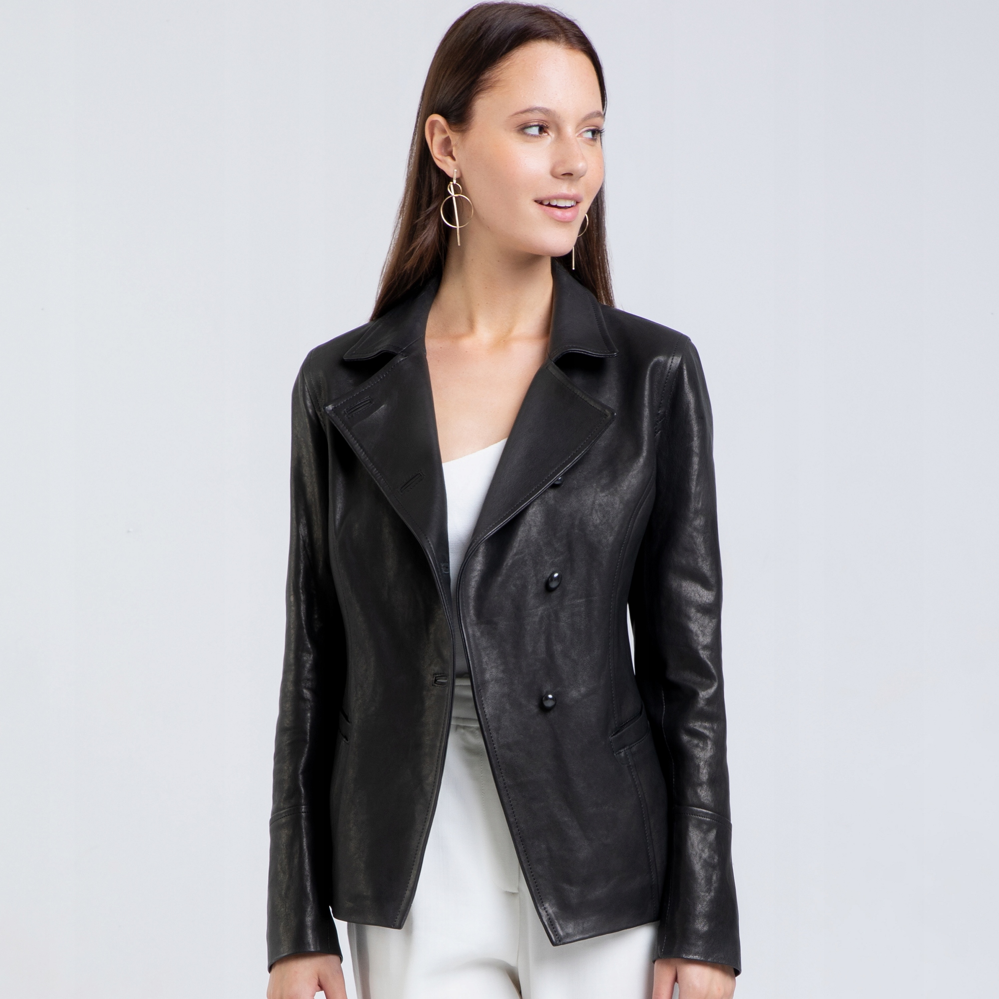 Elegantní Černá Dámská Kožená Sako Valentina M/38