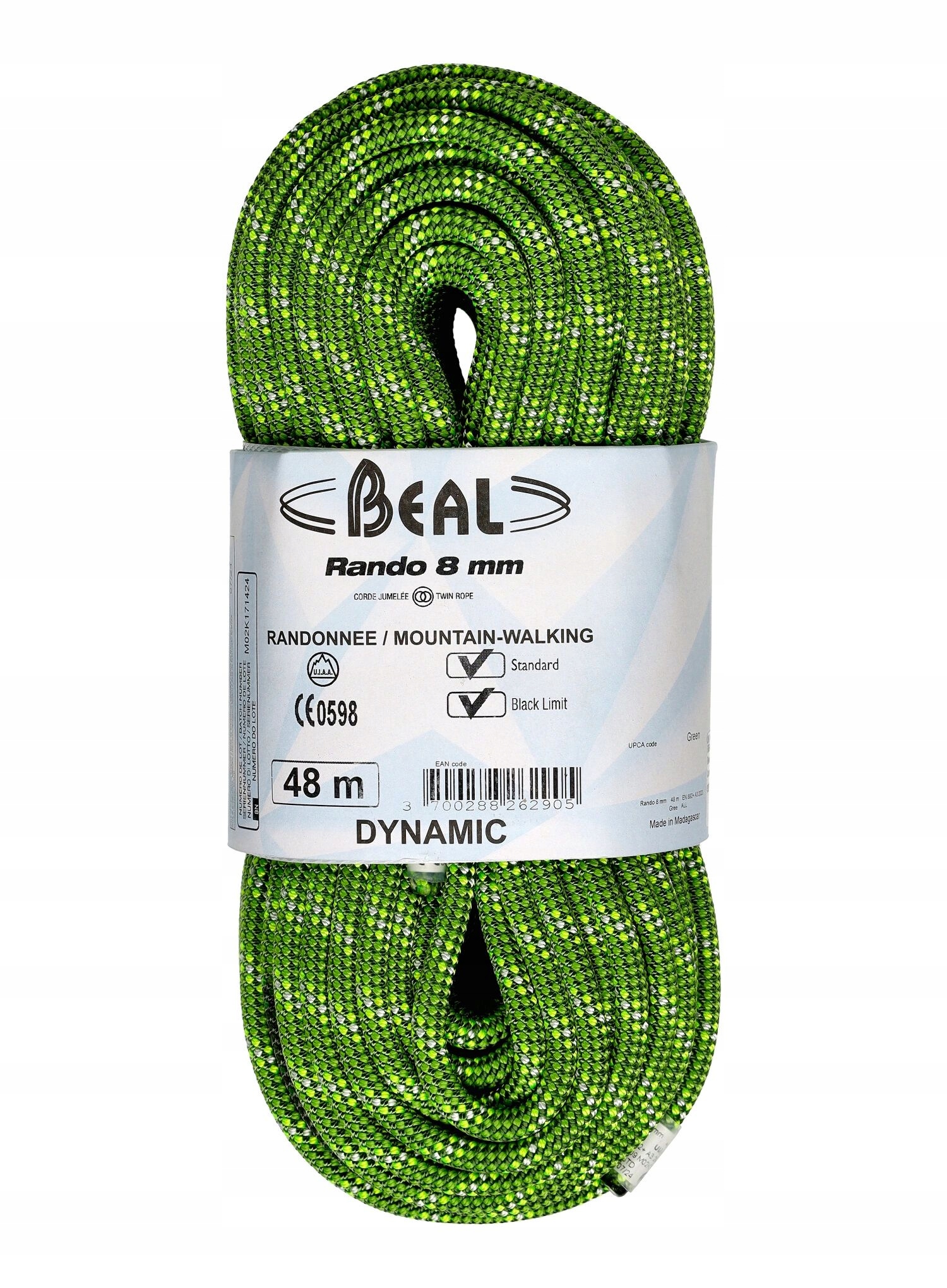 Lano pro turistiku Beal Rando 8 mm x 48 m Standard zelené