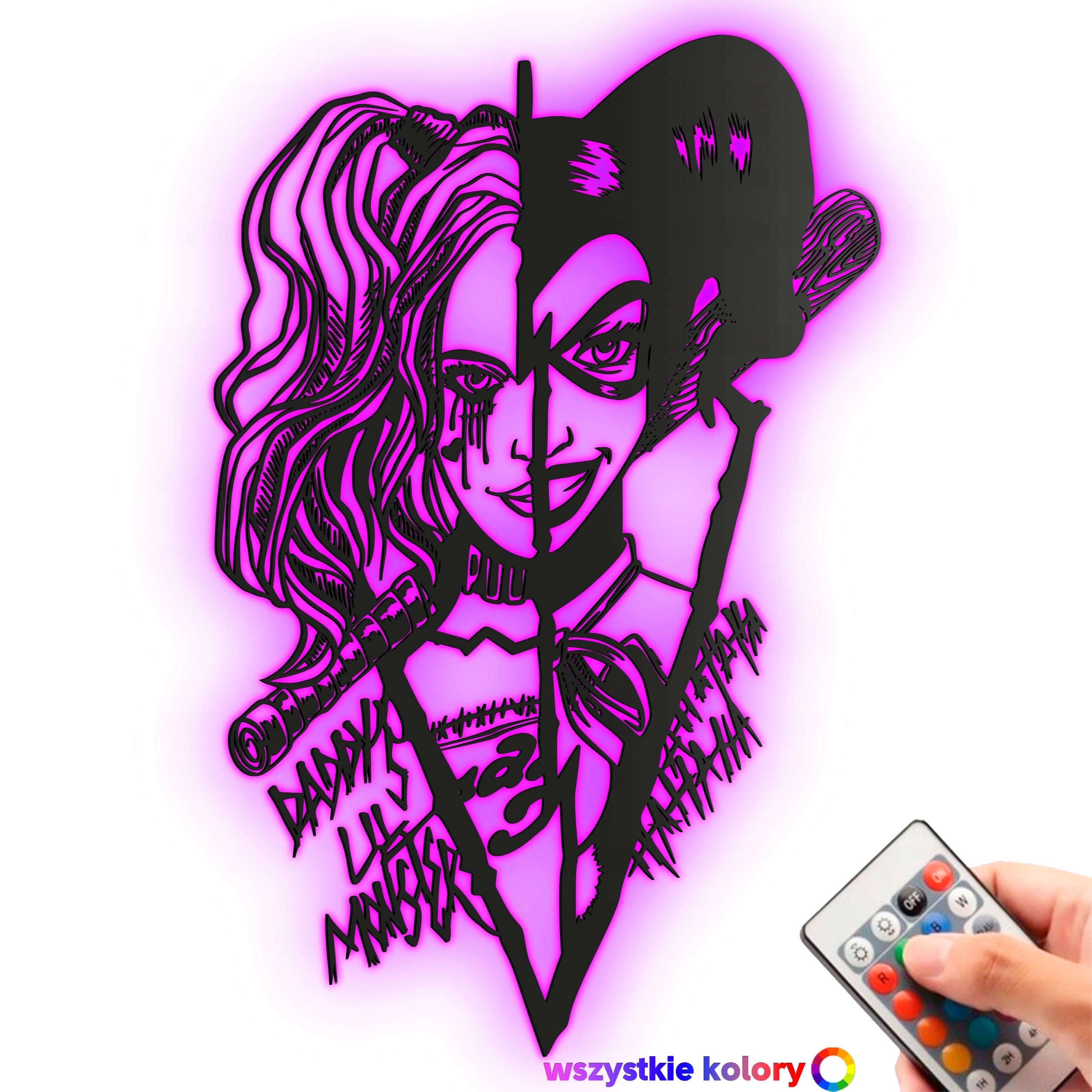 Dřevěný obraz Harley Quinn Nástěnná Dekorace Dárek Noční Lampa Led XL