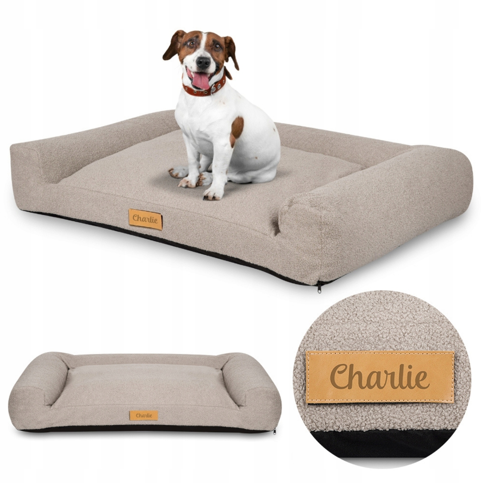 Levně Pelíšek pro psa Potah Pohovka L Beránek s gravírováním Bonus jméno 82x50