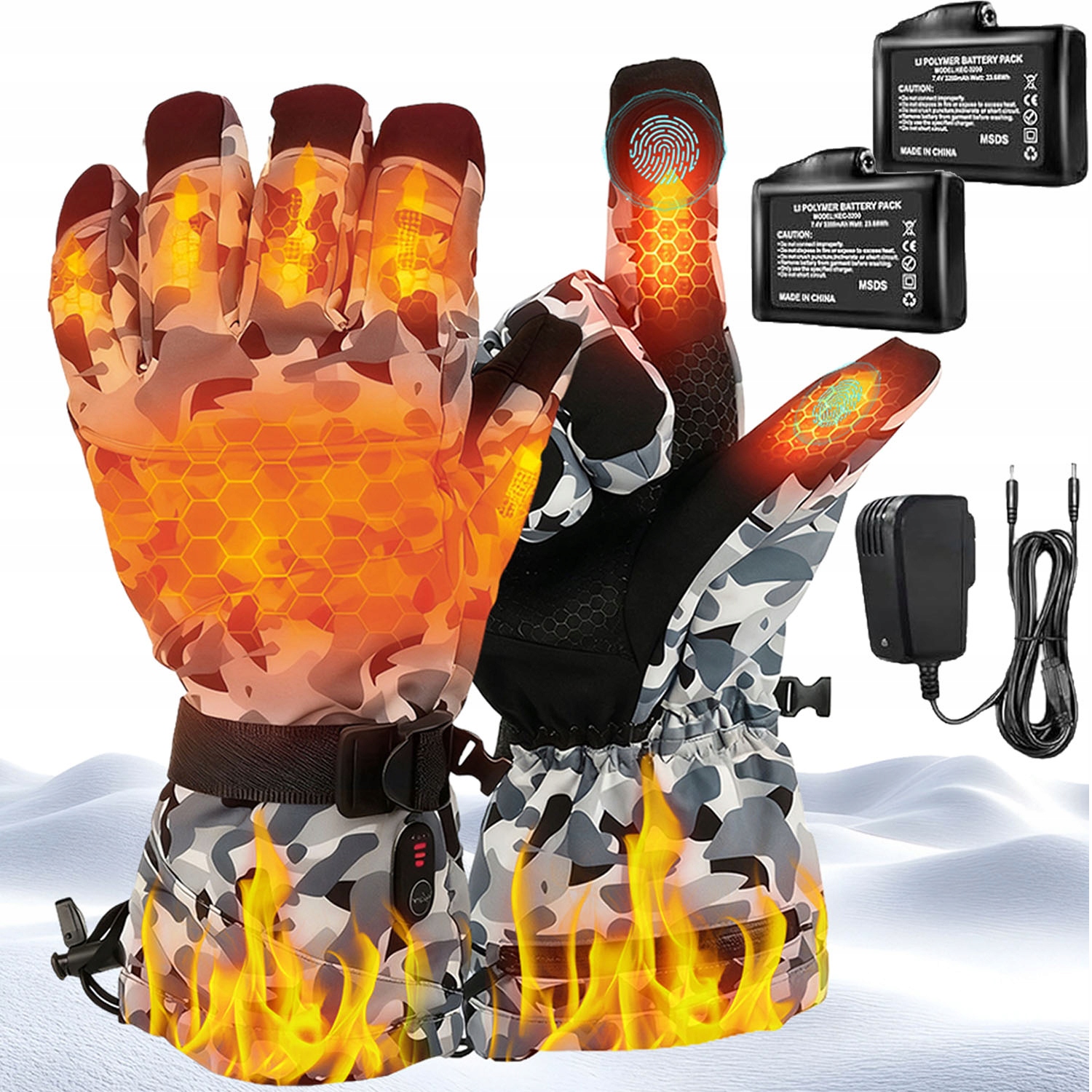 Podgrzewane Rękawice Motocyklowe Polarowe Z Ekranem Dotykowym 2x Baterią