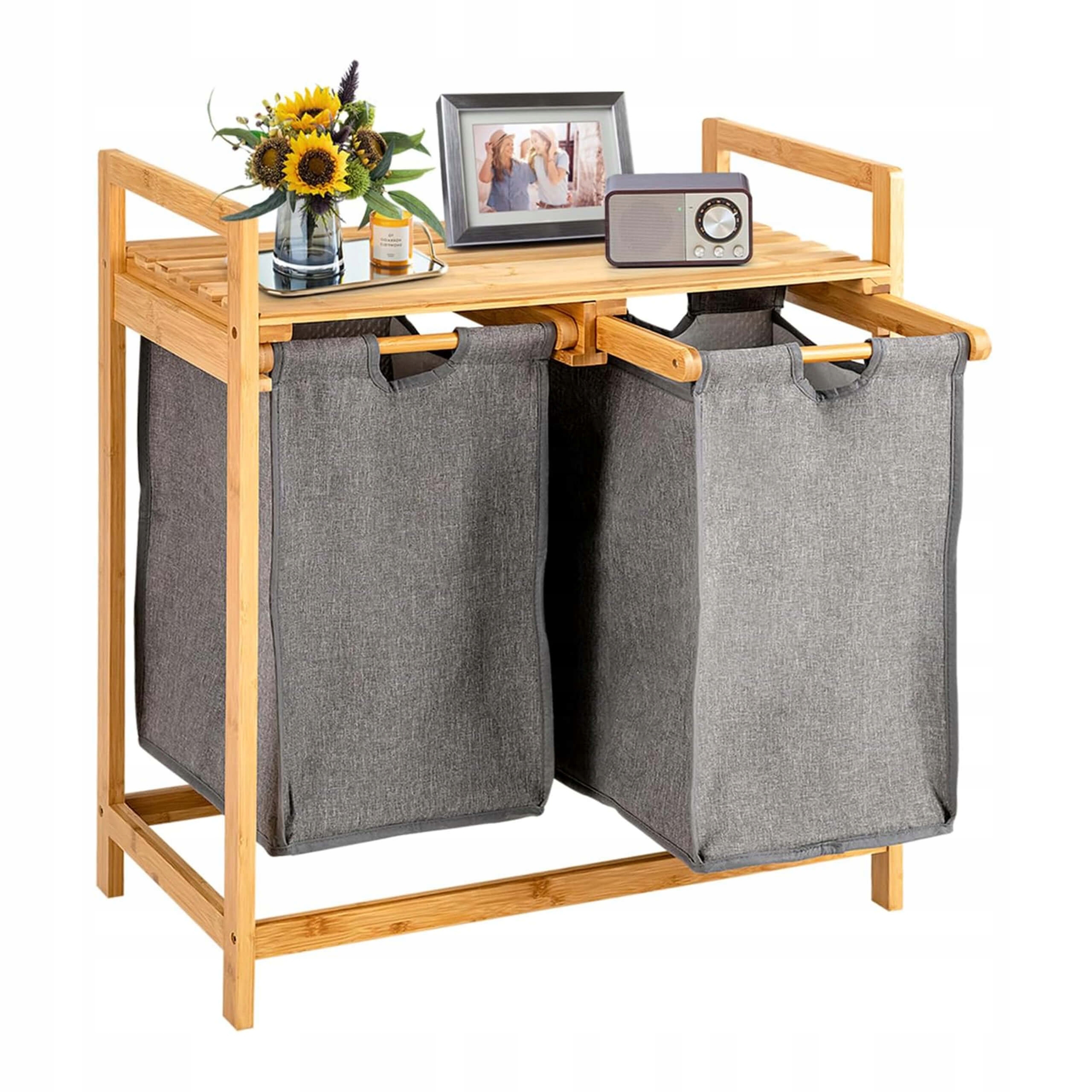 Velký Bambusový Koš Na Prádlo Dvoukomorový 84L Koš na prádlo 2 komory XL